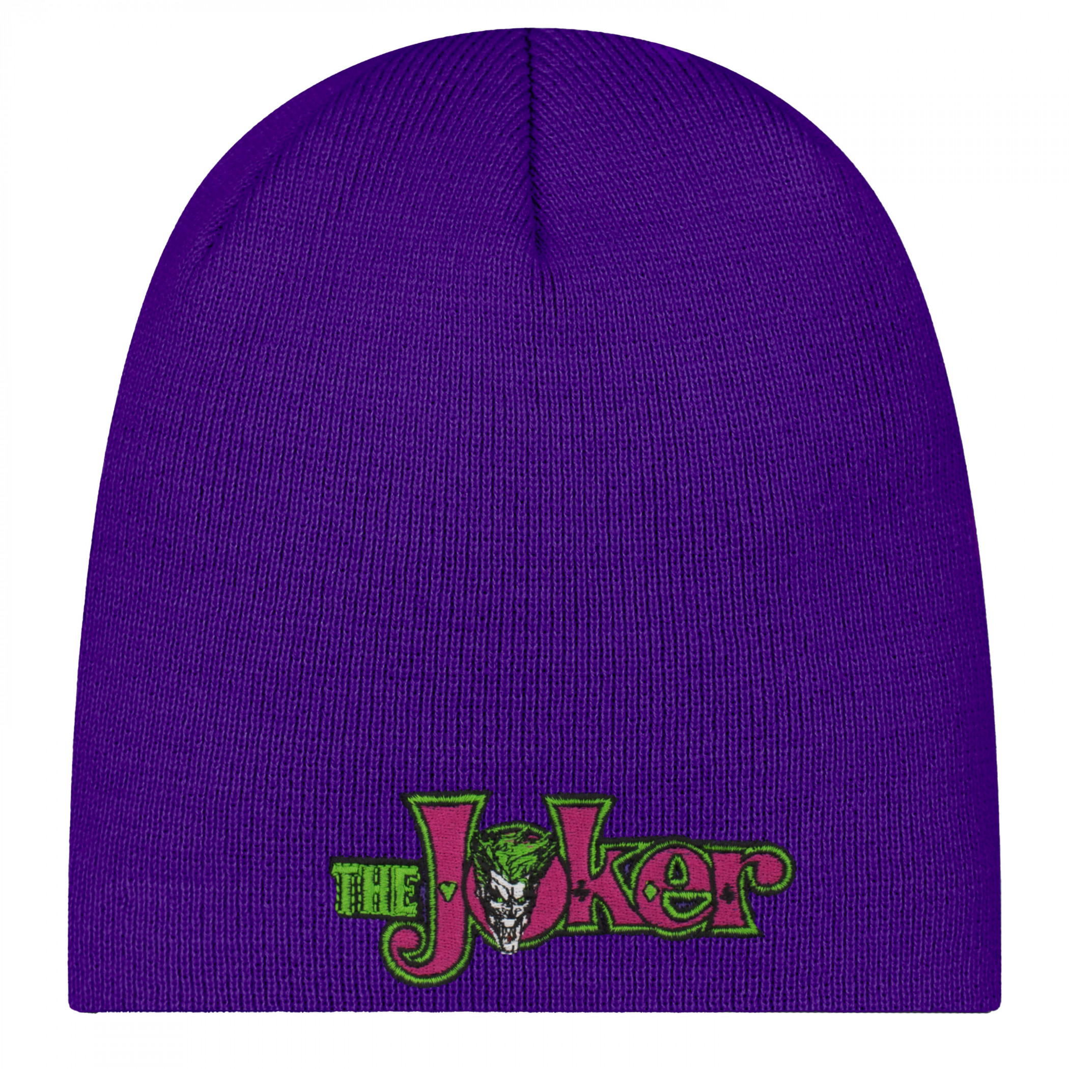 The Joker Comic Logo Purple Colorway New Era Knit Beanie, Purple