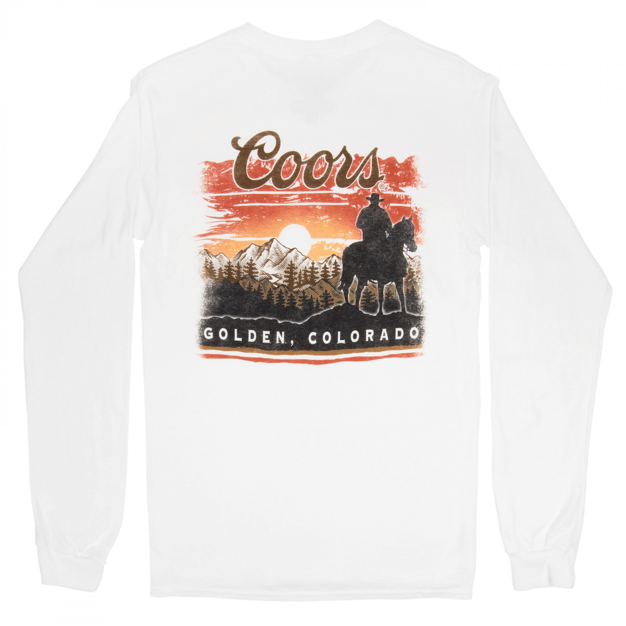 Coors Sunset in Golden Colorado Print Men's White Long Sleeve Shirt