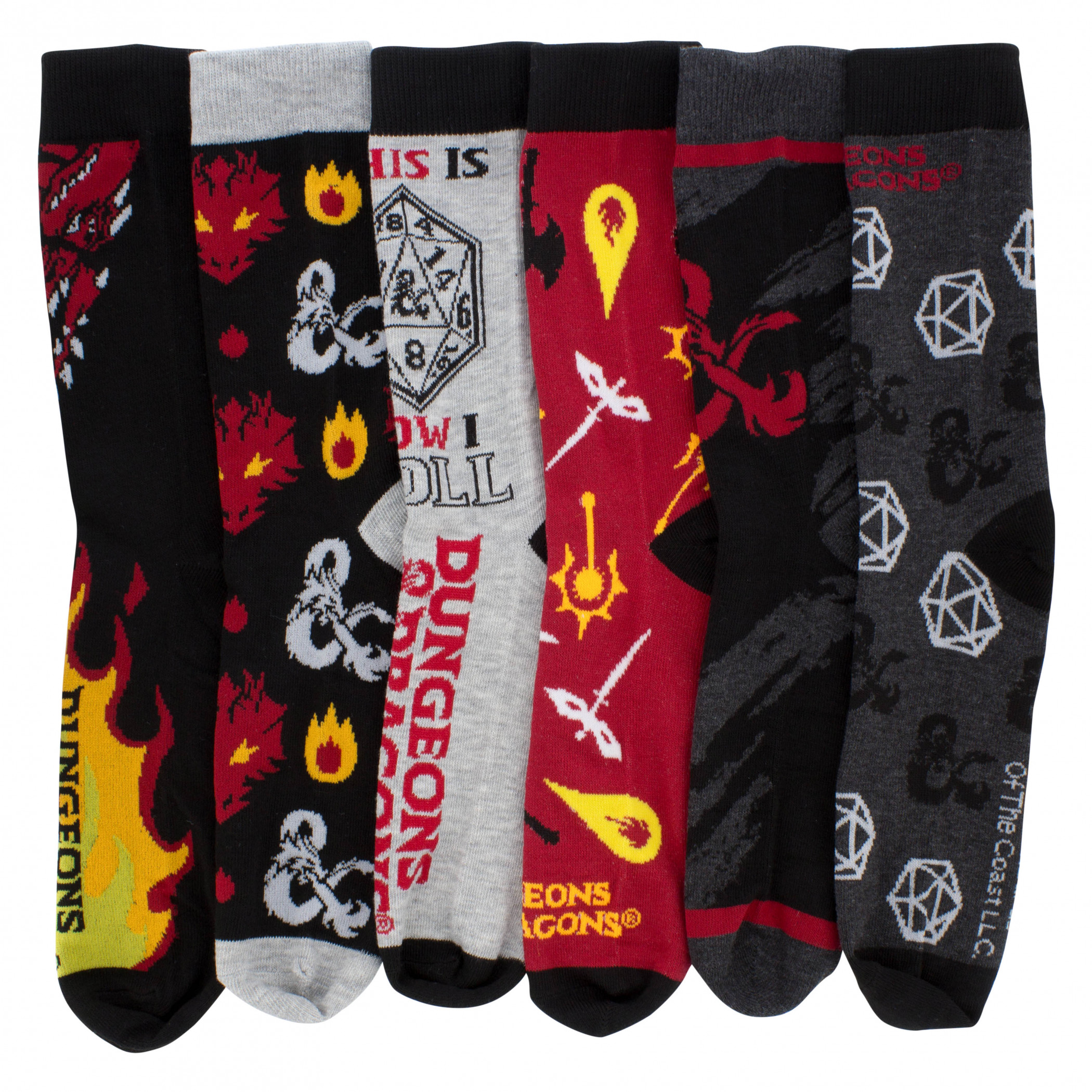 Dungeons and Dragons Assorted 6-Pack Crew Socks, Multi-Color