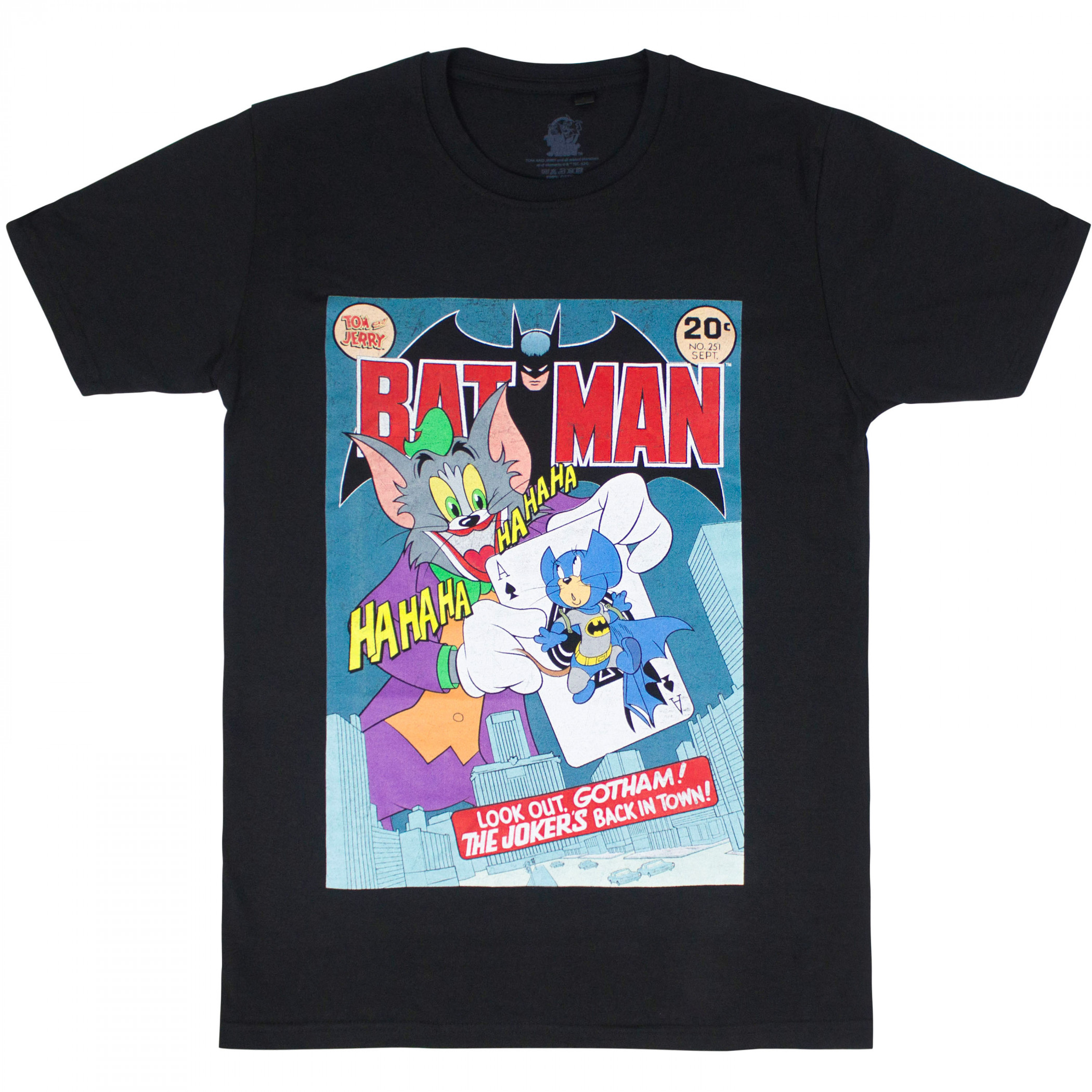 Tom & Jerry Batman Comic Homage Look out Gotham! T-Shirt, Black