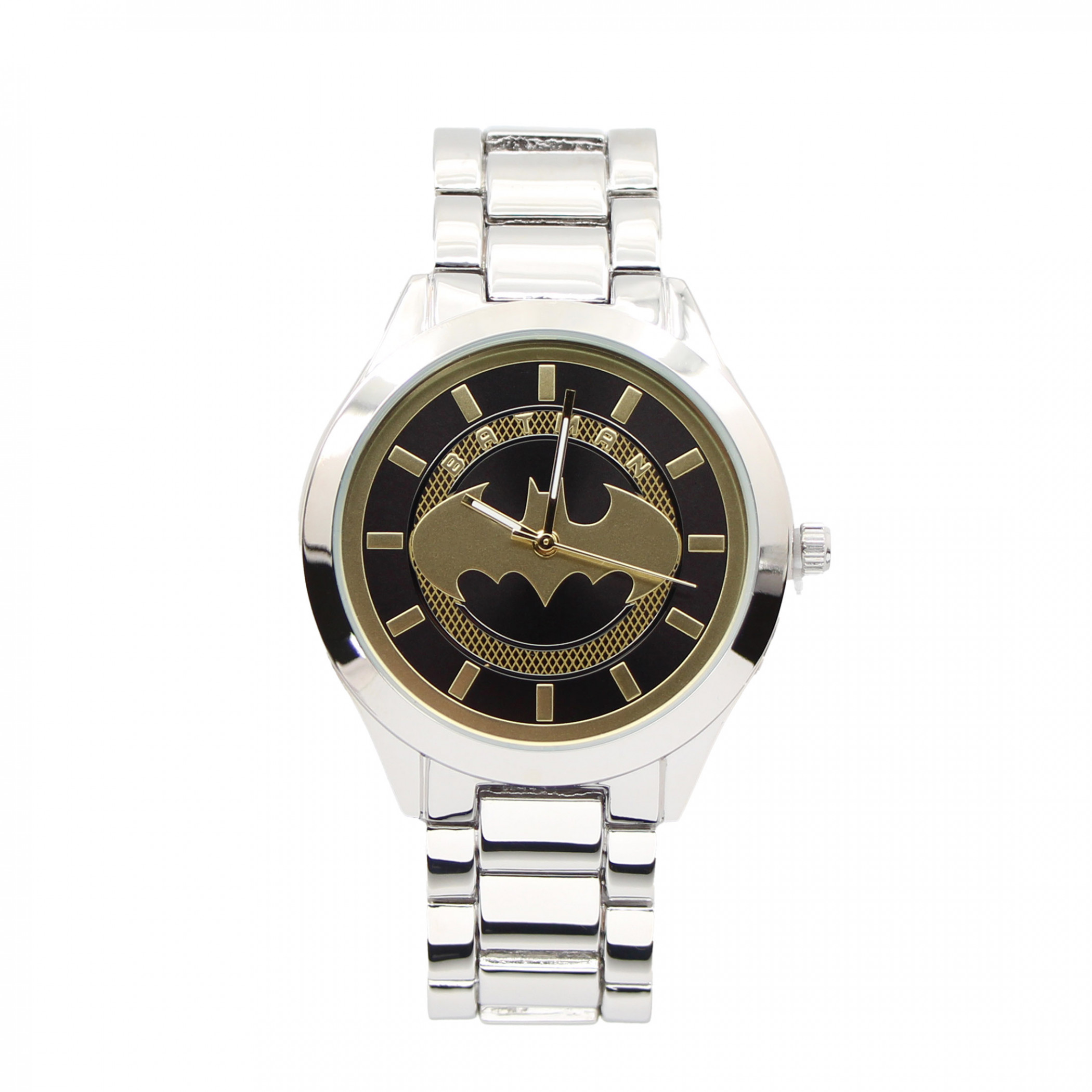 Batman Classic Logo White and Gold Analog Watch with Metal Band, White