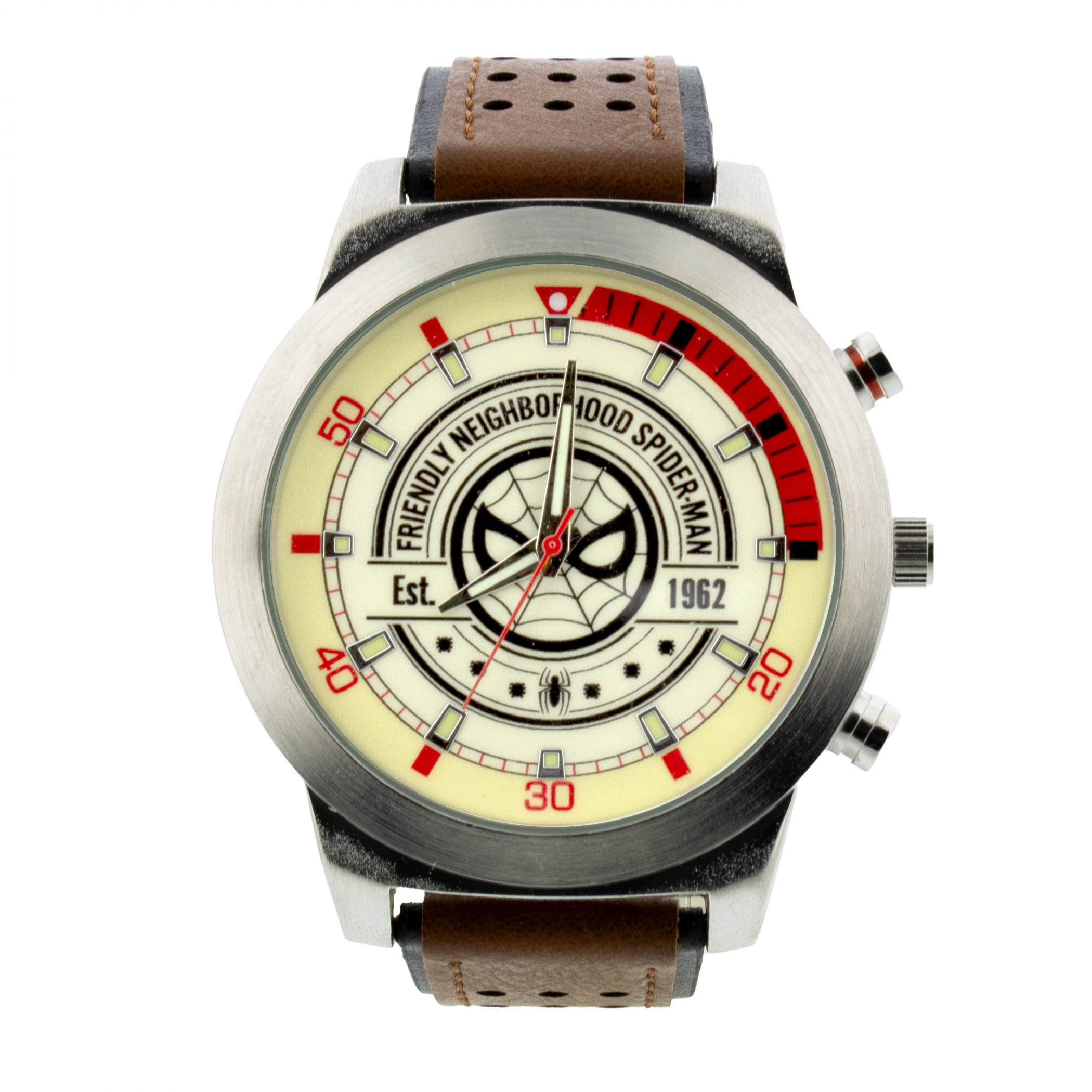 Spider-Man 1962 Analog Watch with Faux Leather Band, Multi-Color