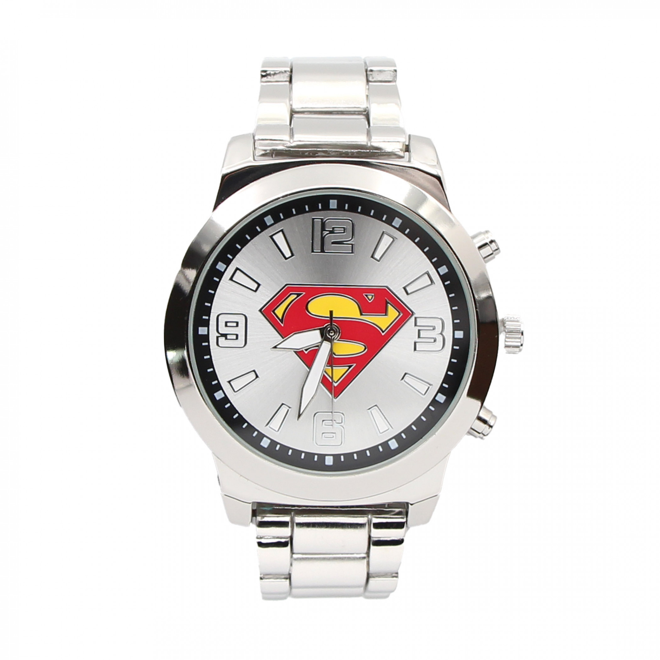 Superman Classic Logo Silver Analog Watch with Metal Band, Silver