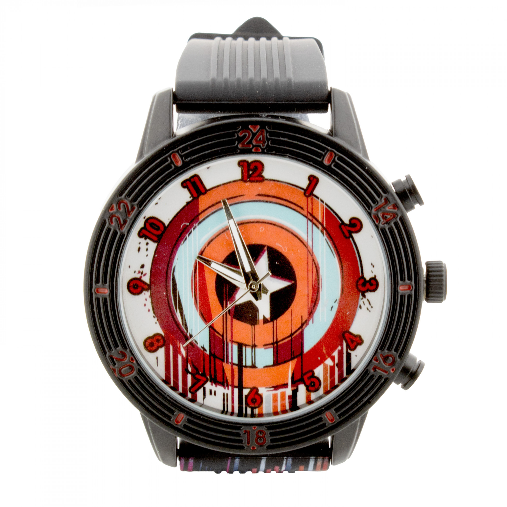 Captain America Shield Glitch Analog Watch, Black
