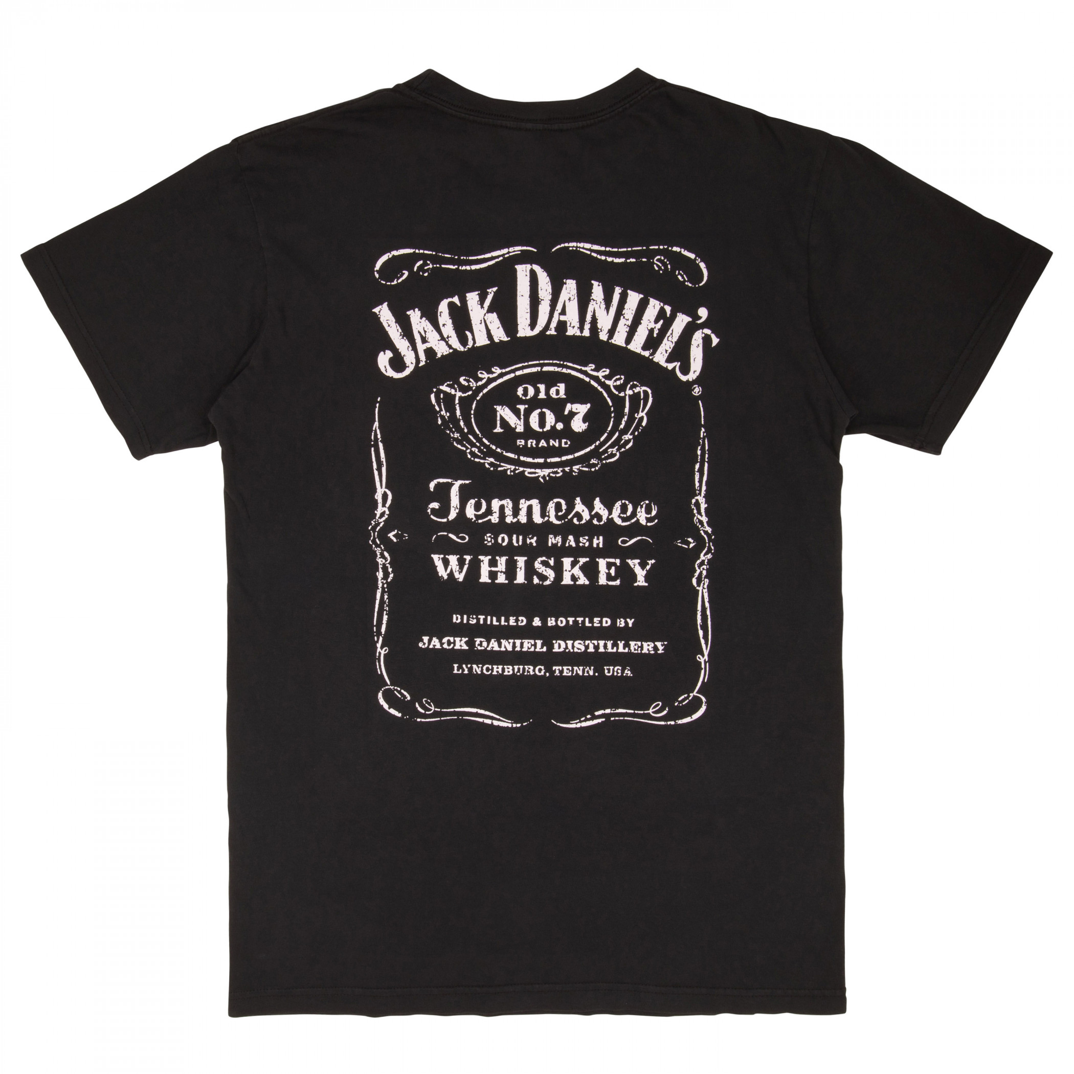 Jack Daniel's Distressed Front & Back Print Embroidered No.7 Pocket T-Shirt