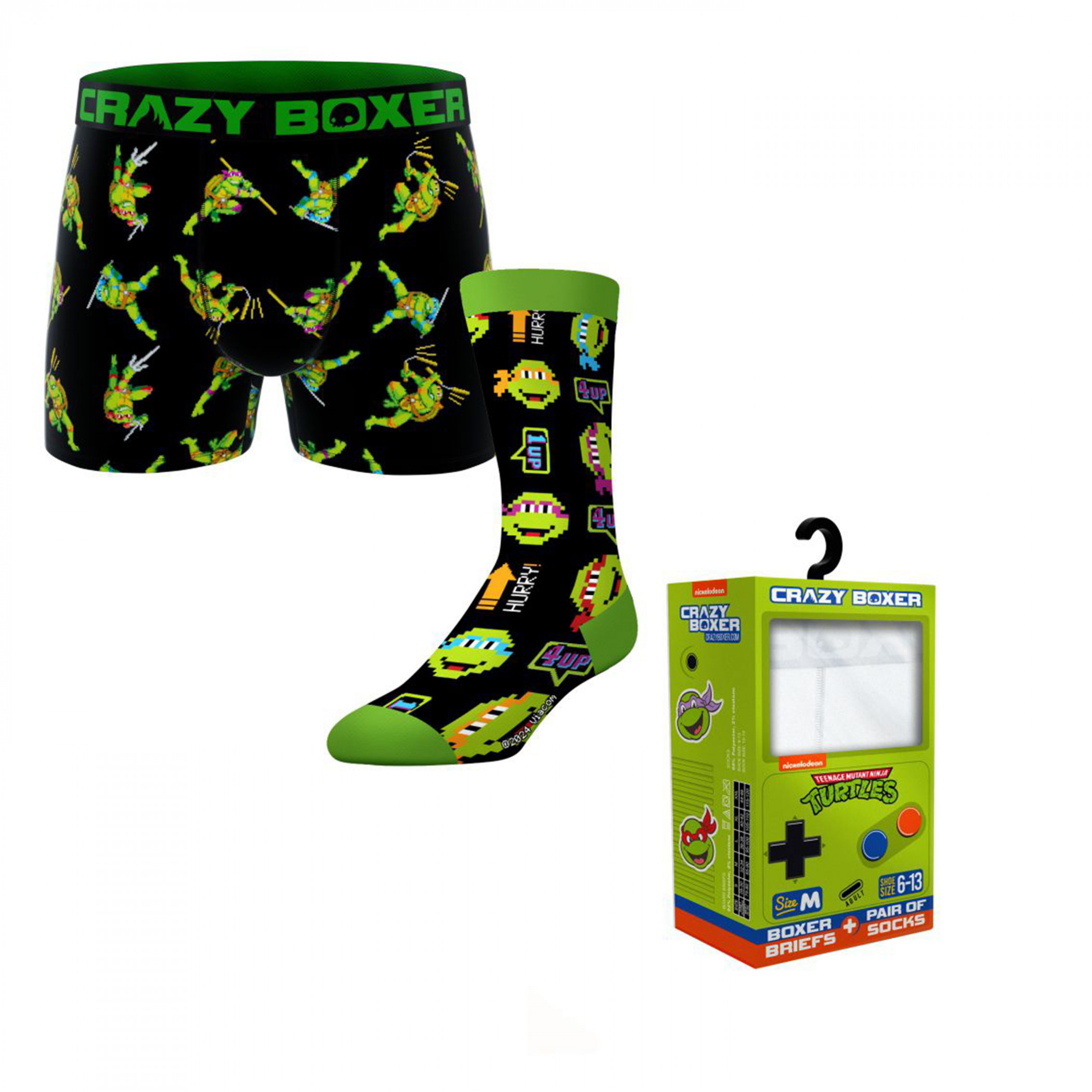 Crazy Boxers Teenage Mutant Ninja Turtles Boxer Briefs and Socks Game Box Set, Black