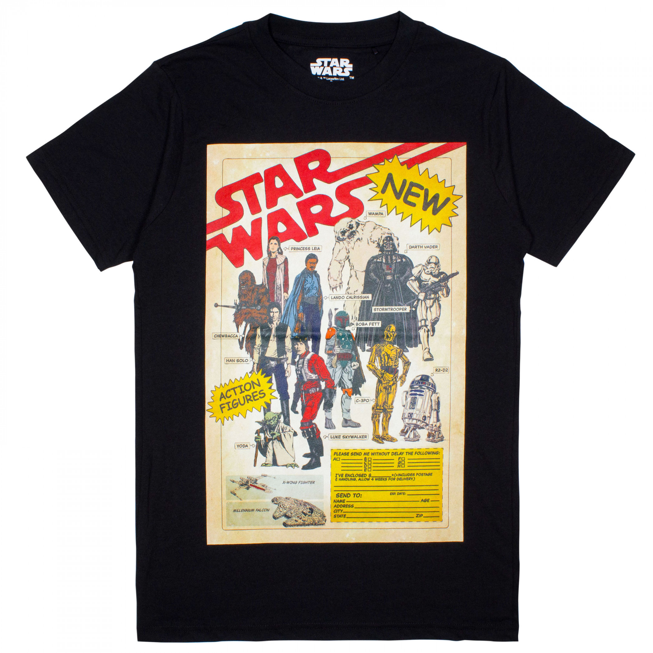 Star Wars Retro Action Figure Wishlist T-Shirt, Black