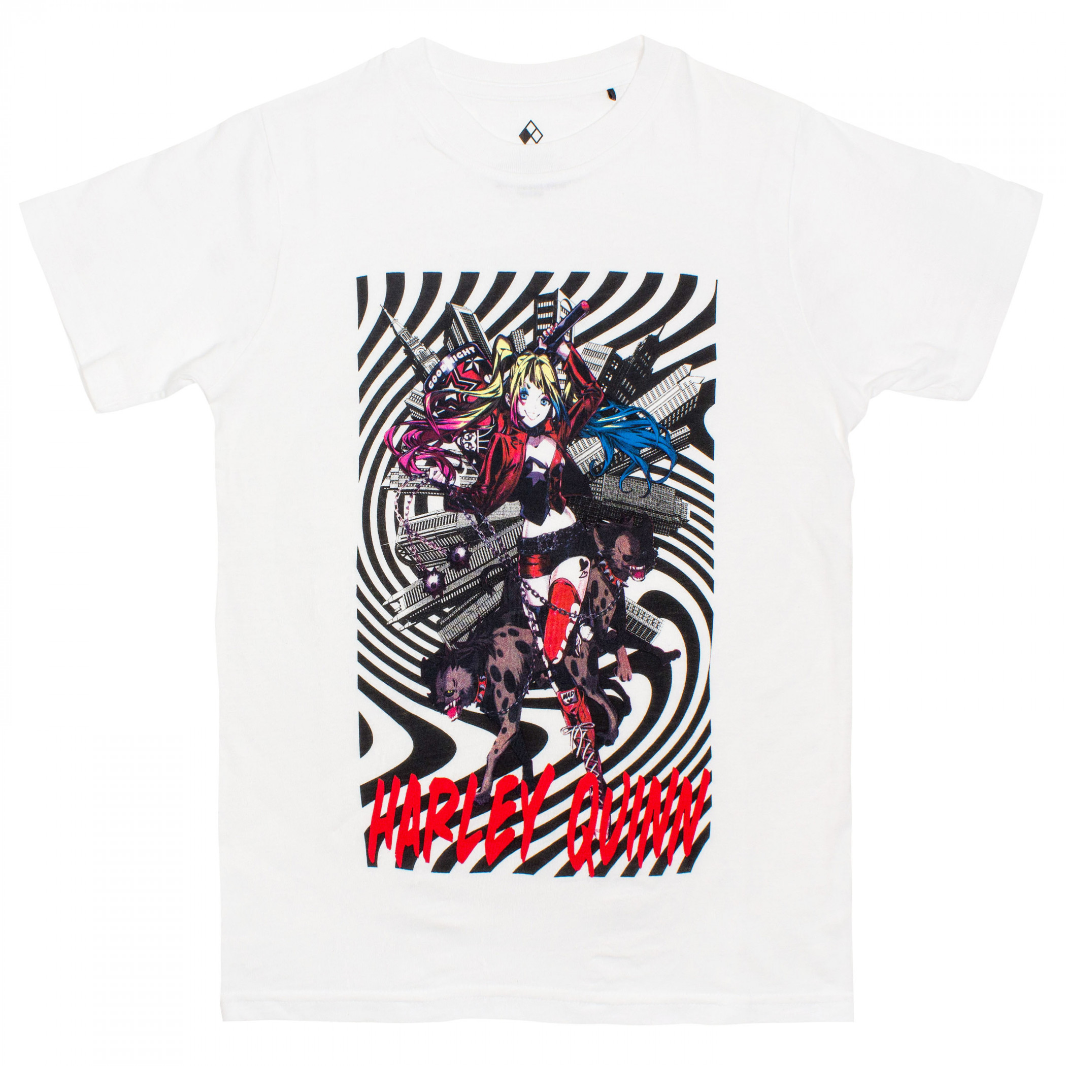 Harley Quinn Spiral with Hyenas T-Shirt, White