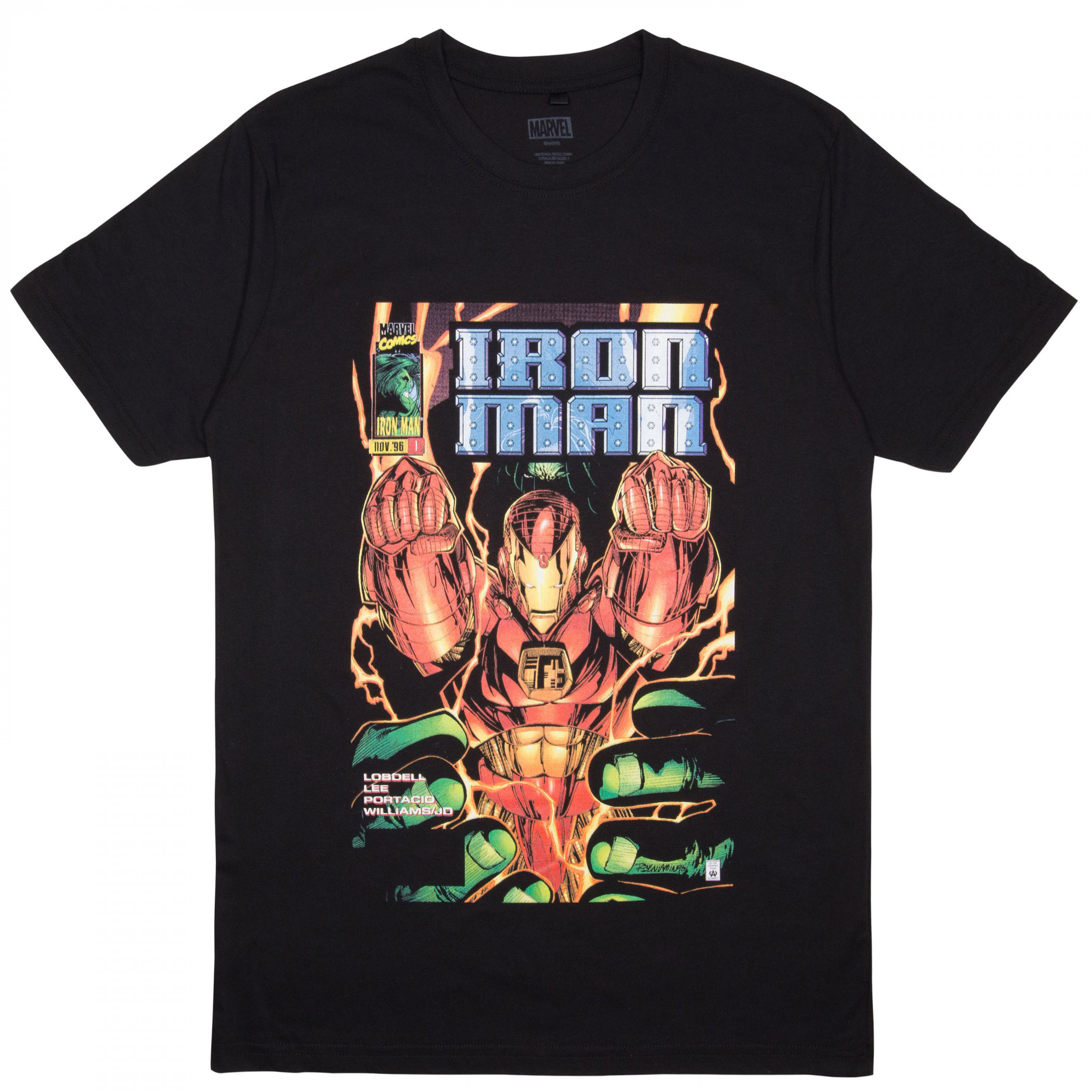 Iron Man in Fist Flight Marvel Comic Cover T-Shirt, Black