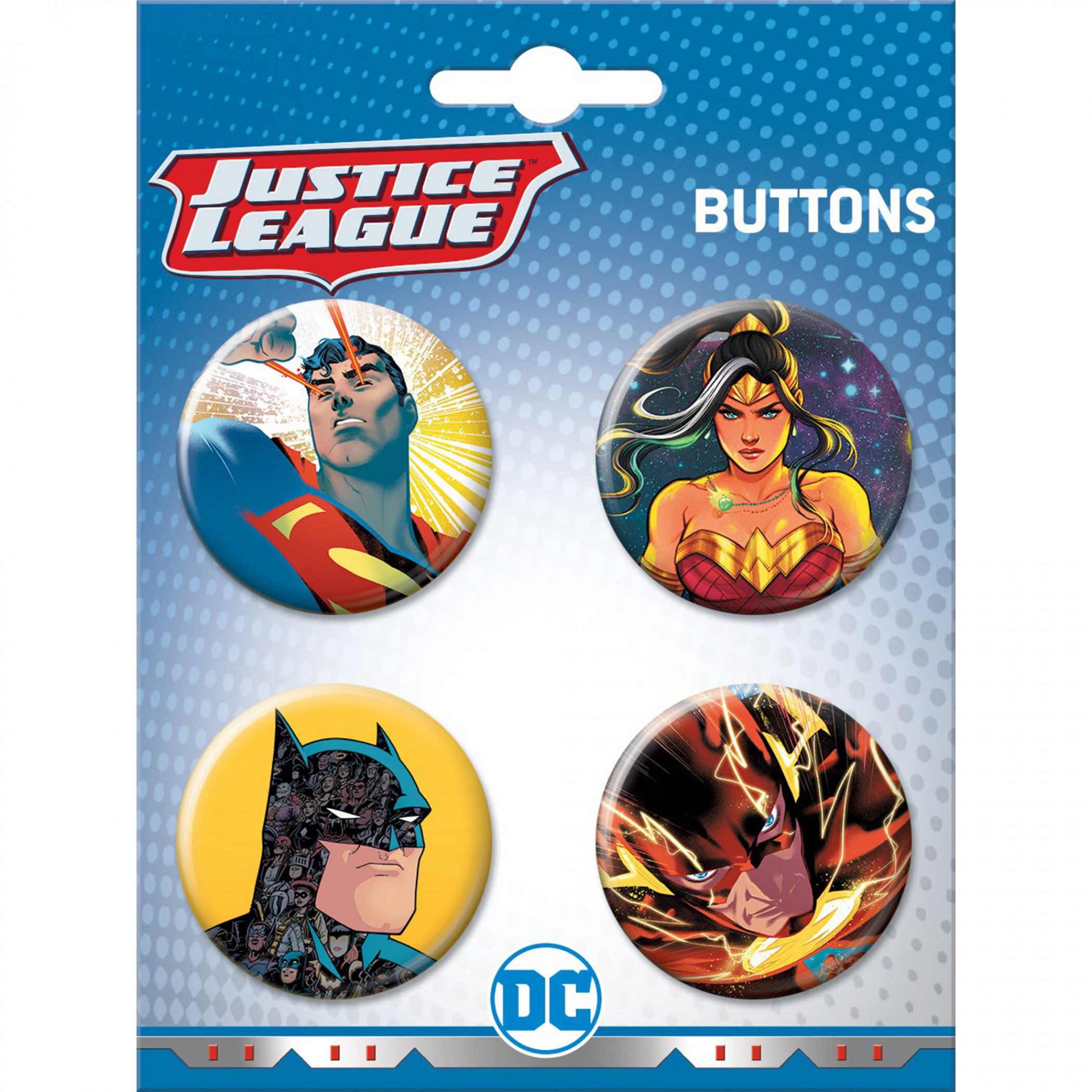 DC Comics Justice League Heroes Set of 4 Buttons, Multi-Color