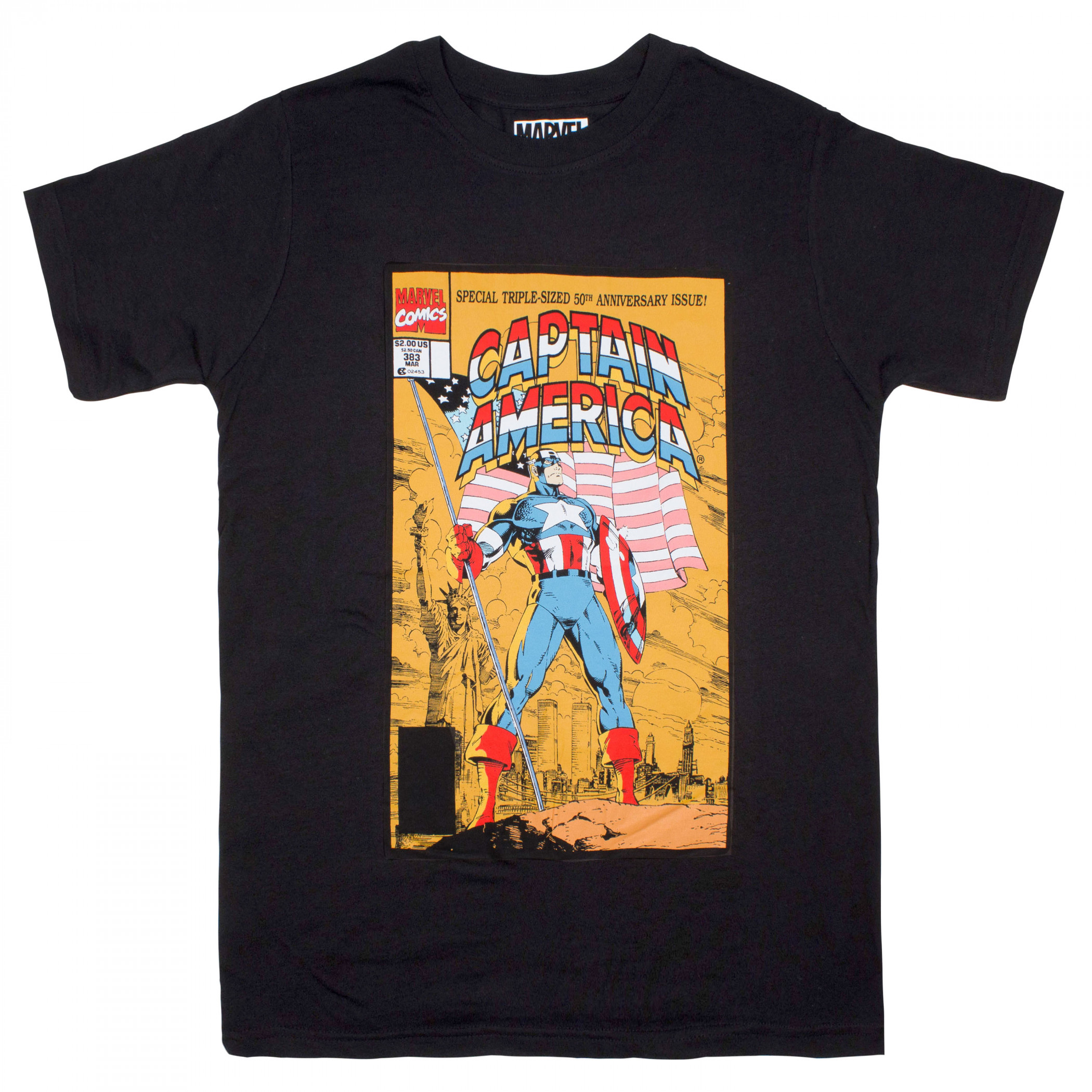 Captain America 50th Anniversary Marvel Comic Cover T-Shirt, Black