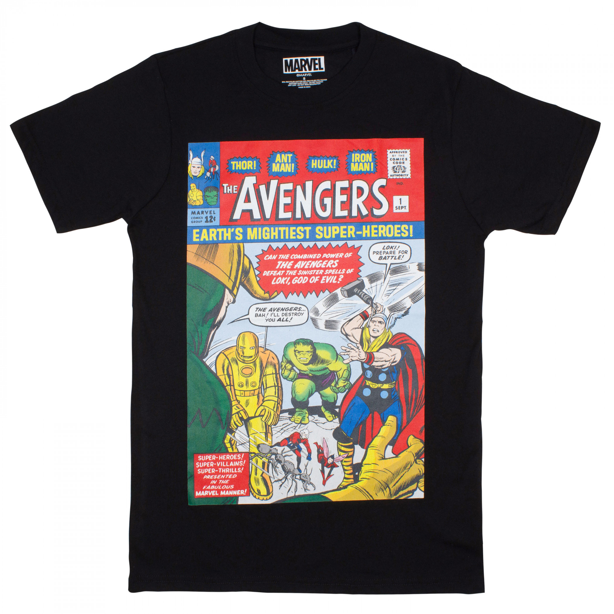 The Avengers 'Earth's Mightiest Super-Heroes!' Comic Cover T-Shirt, Black
