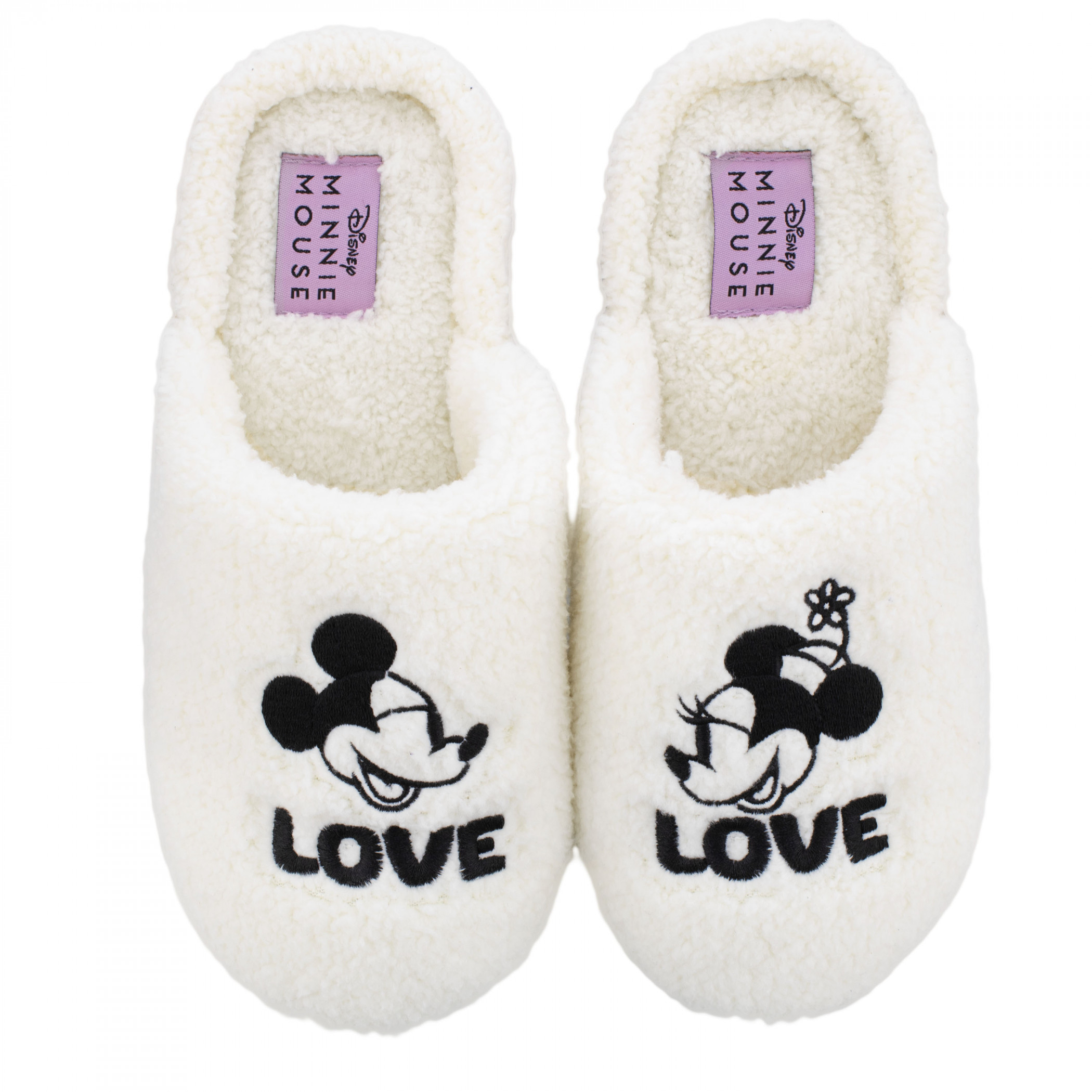 Mickey and Minnie in Love Fuzzy Women's Slippers Beige - Picture 5 of 24
