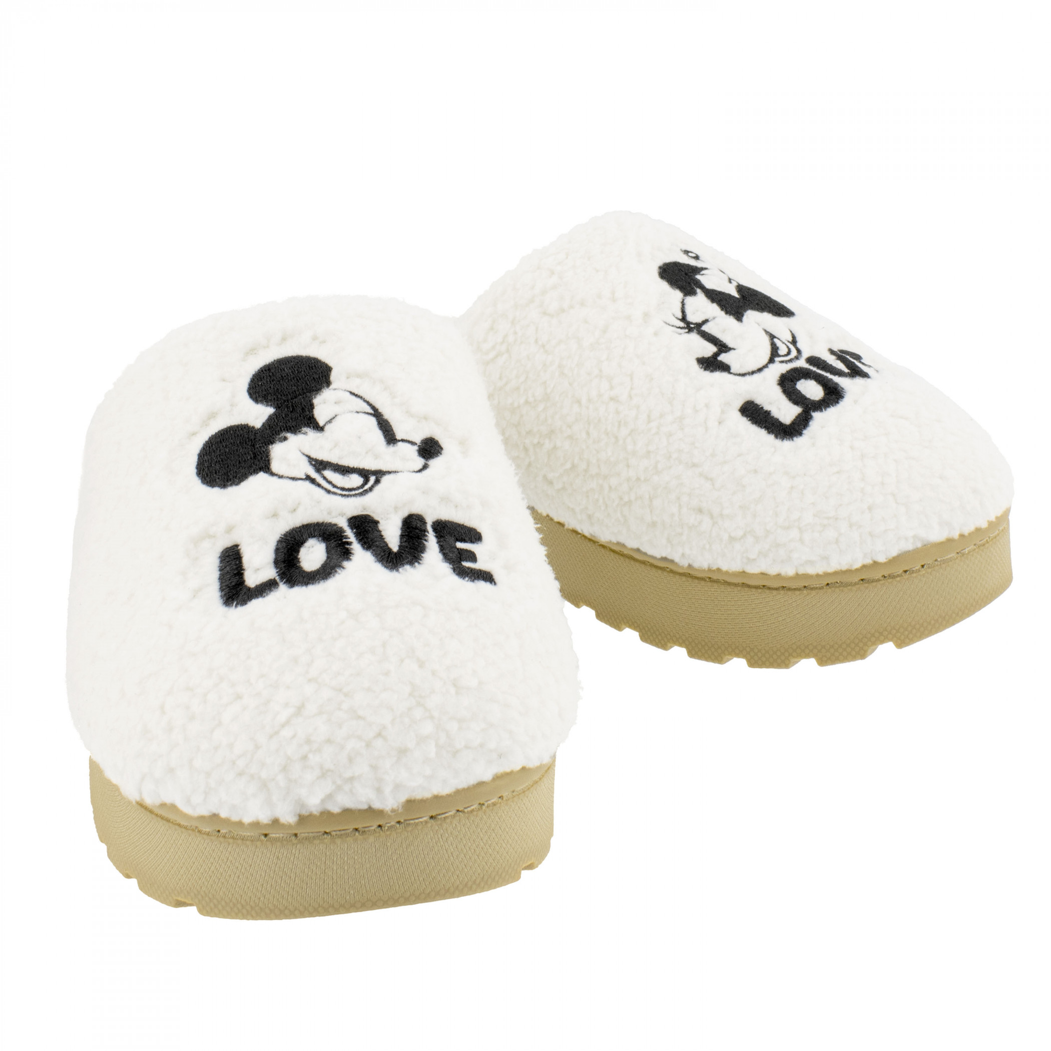 Mickey and Minnie in Love Fuzzy Women's Slippers Beige - Picture 6 of 24