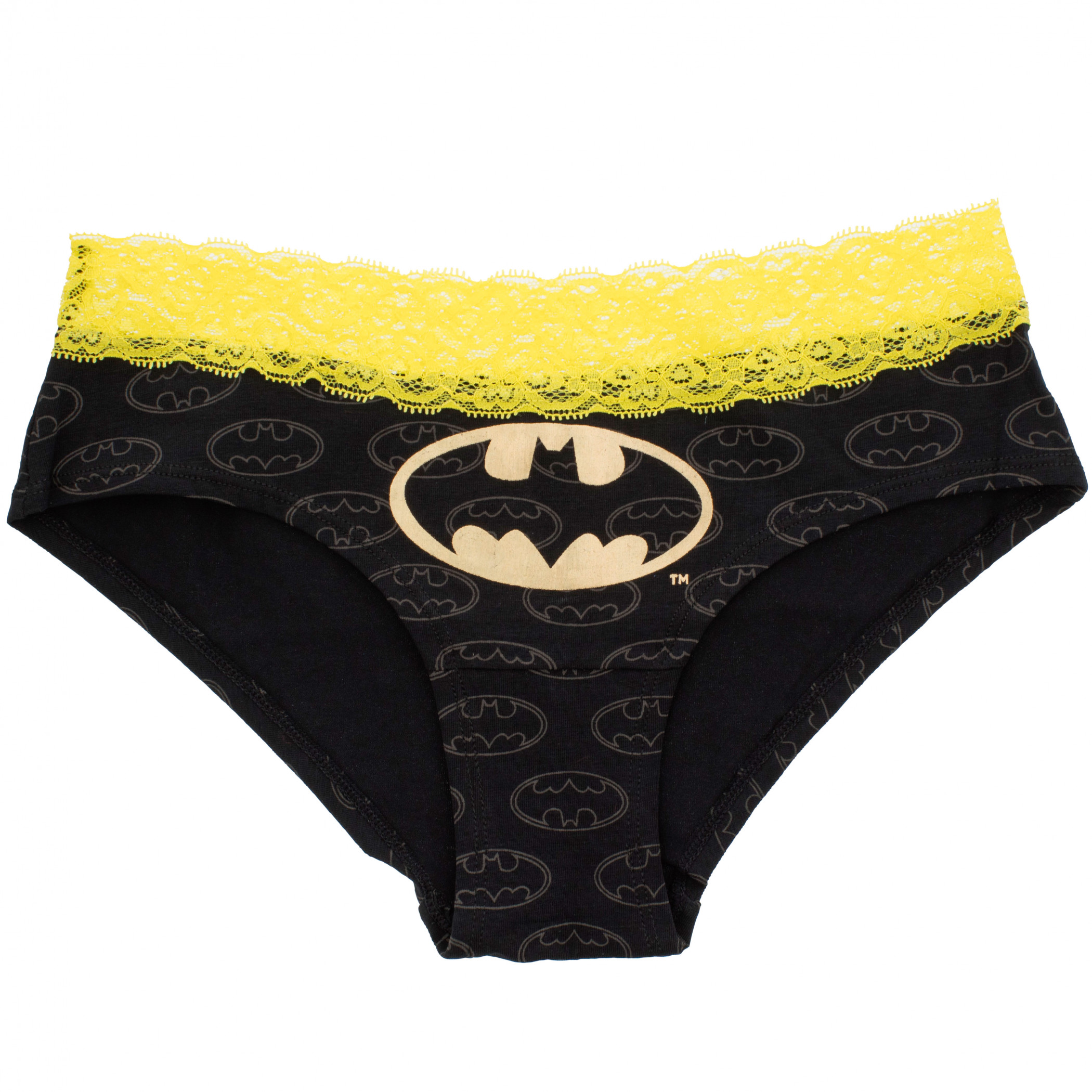 Batman Lace Trim Women's Hipster Underwear, Black