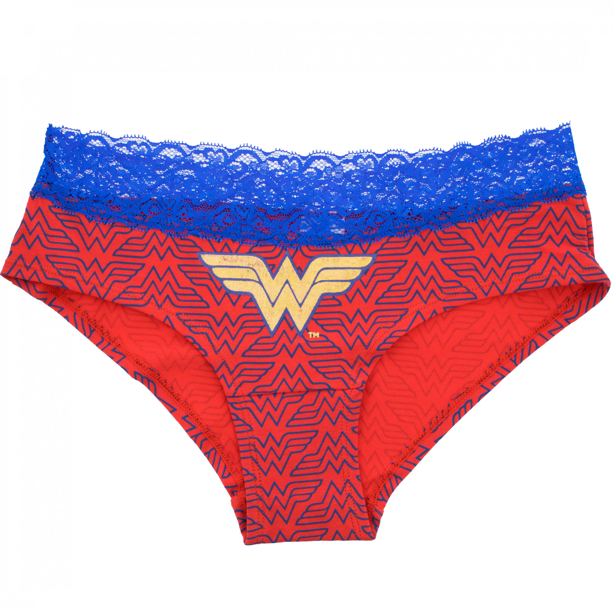 Wonder Woman Lace Trim Women's Hipster Underwear, Red