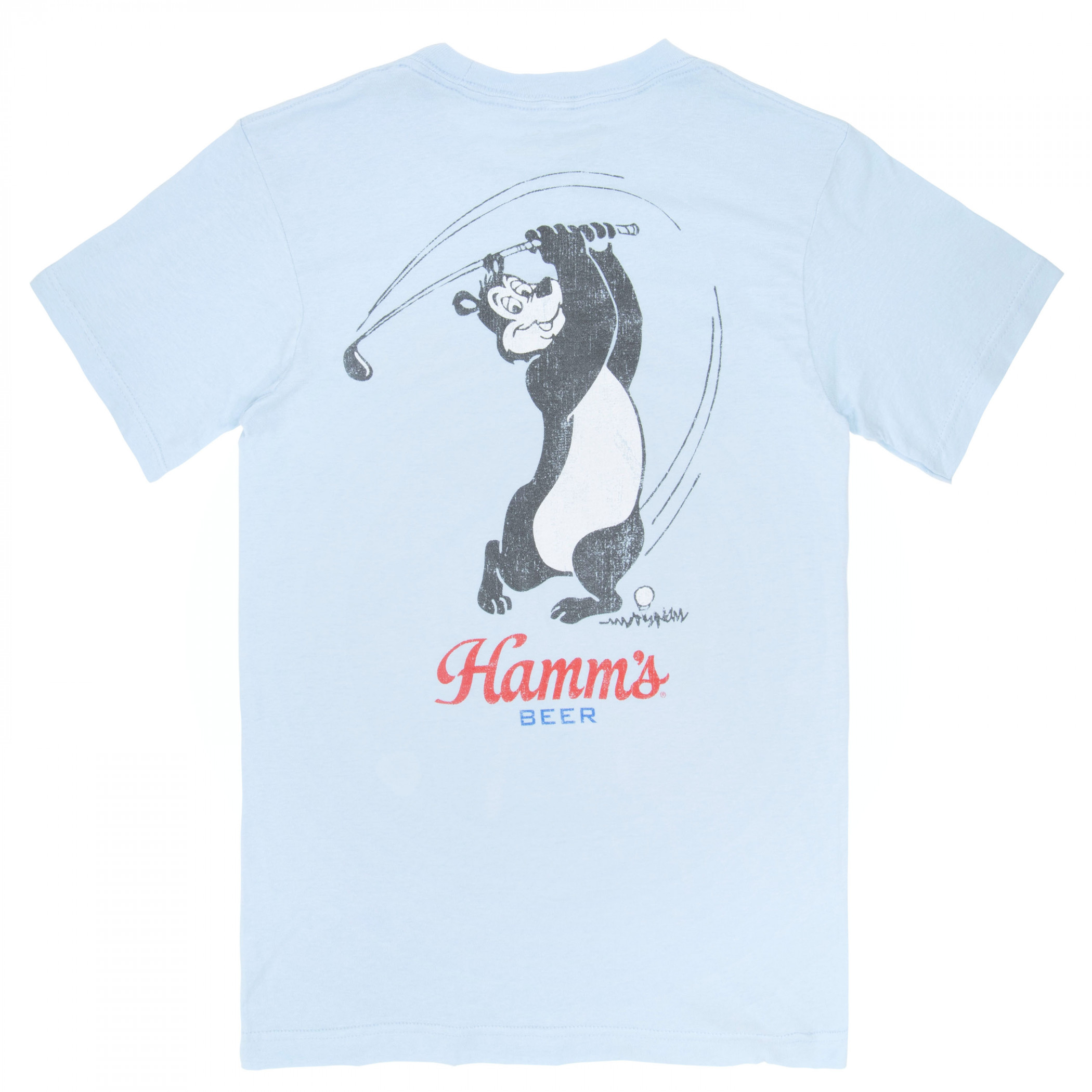 Hamms Beer Golf Swing Blue Colorway Front and Back Print T-Shirt