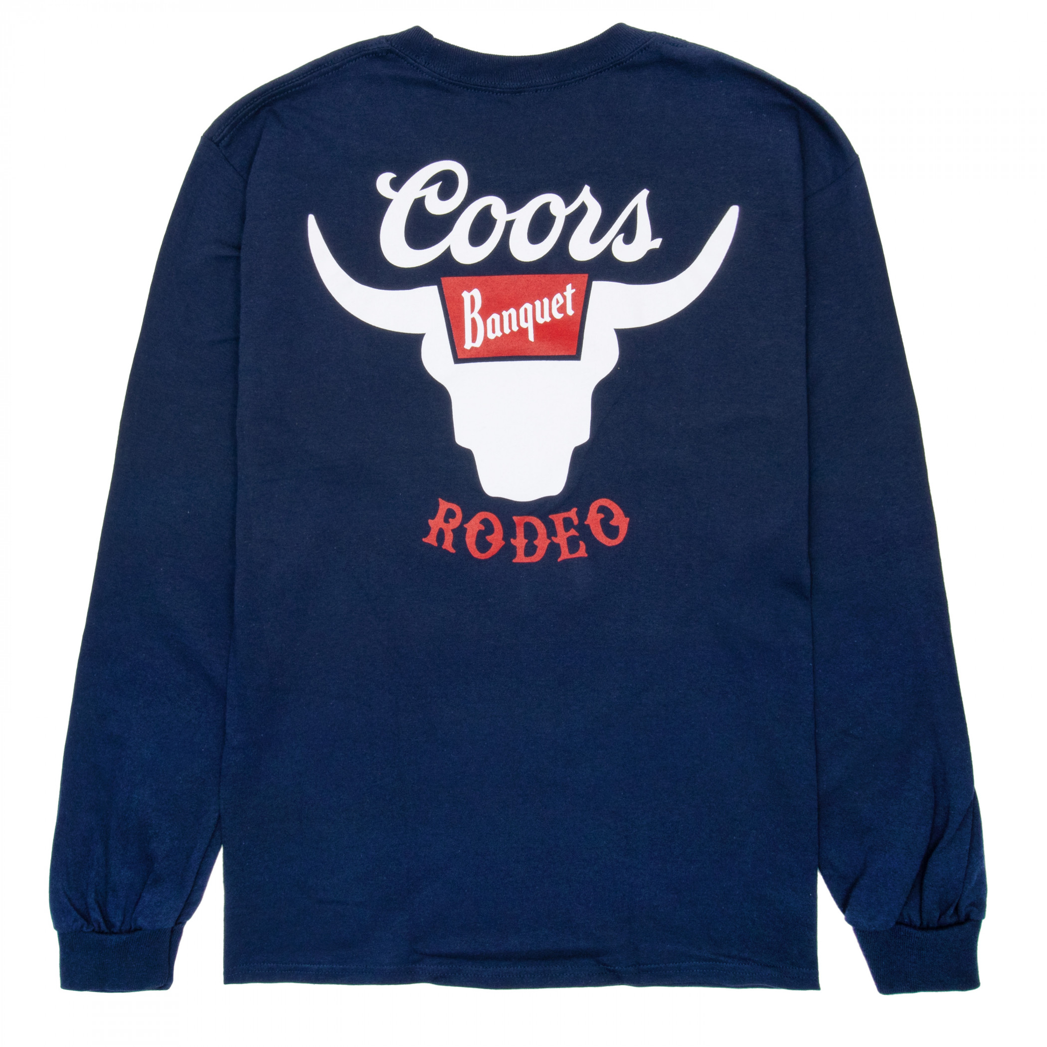 Coors Banquet Rodeo Horns Navy Front and Back Print Long Sleeve Shirt