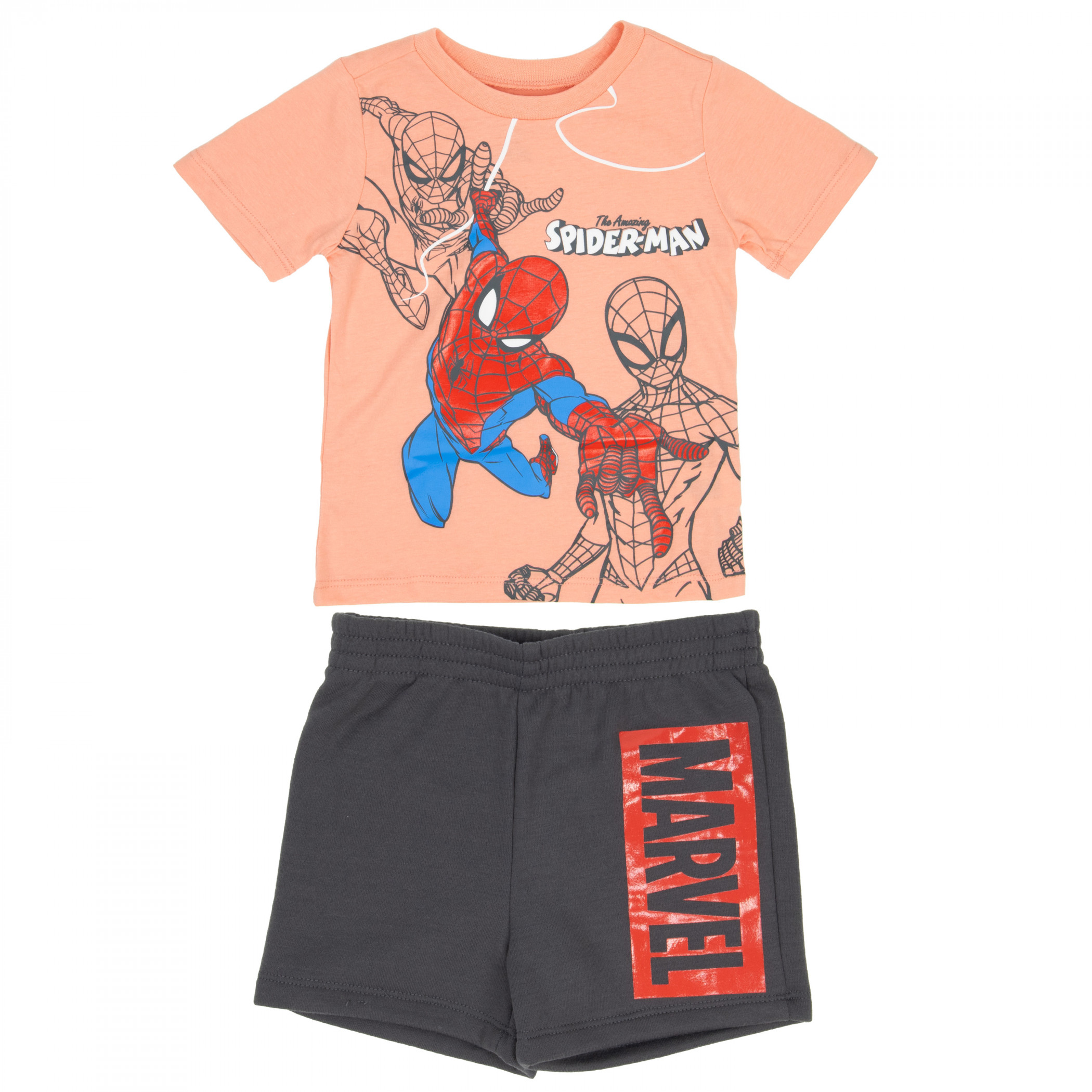 Conjunto de 2 piezas de camisa y pantalones cortos multicolor Spider-Man Sketch para niños pequeños - Imagen 4 de 12