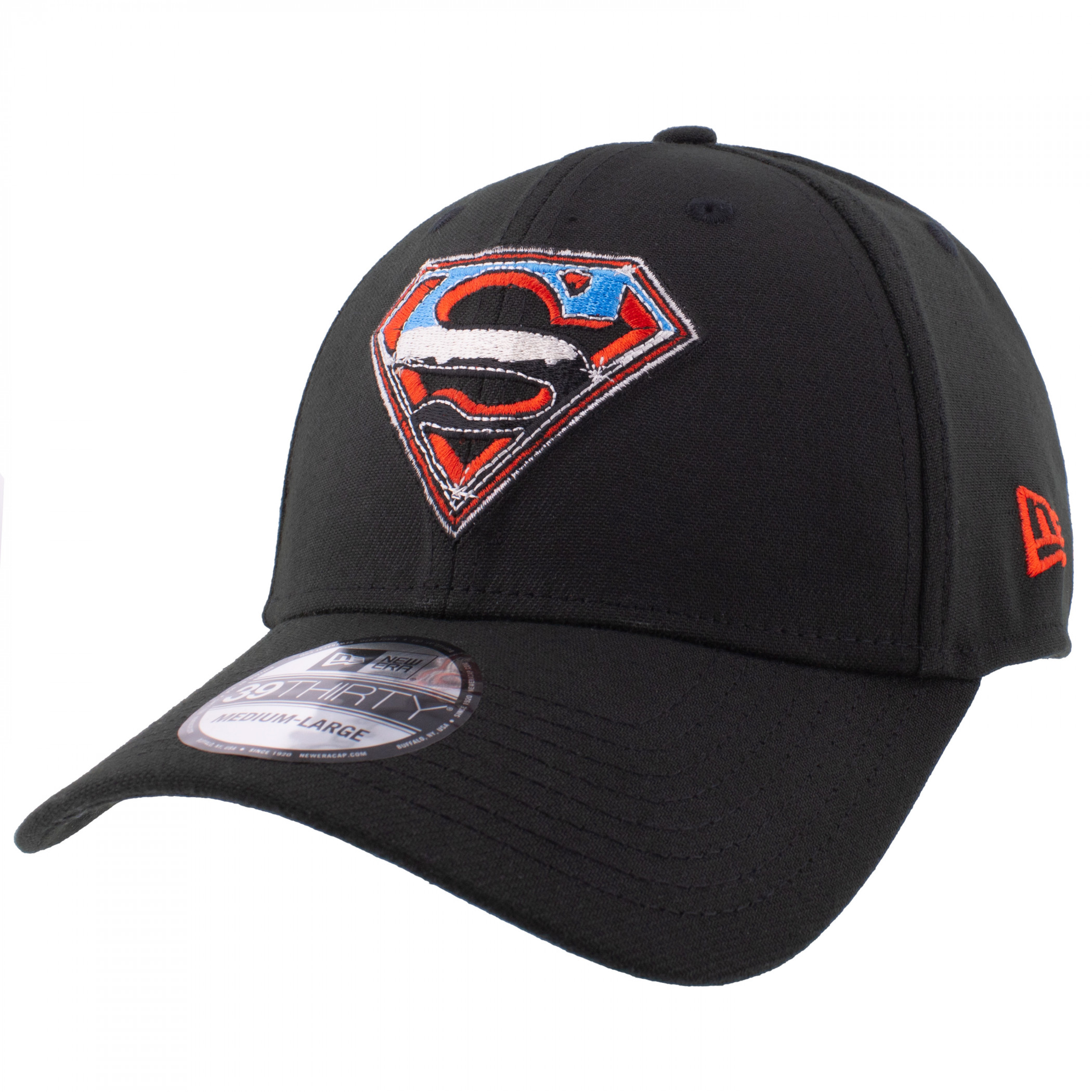 Superman Steel Logo New Era 39Thirty Fitted Hat, Black