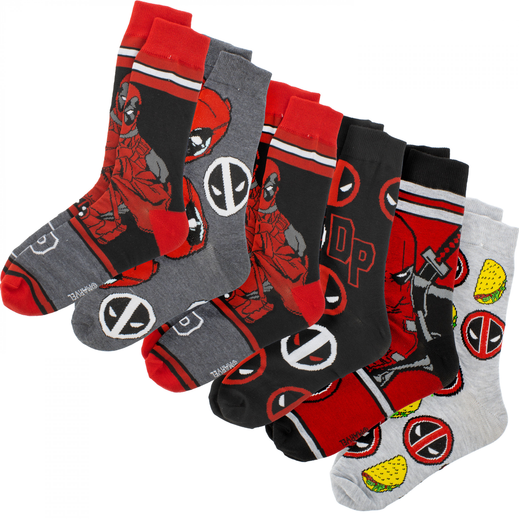 Deadpool Collages 6-Pack Crew Socks, Multi-Color