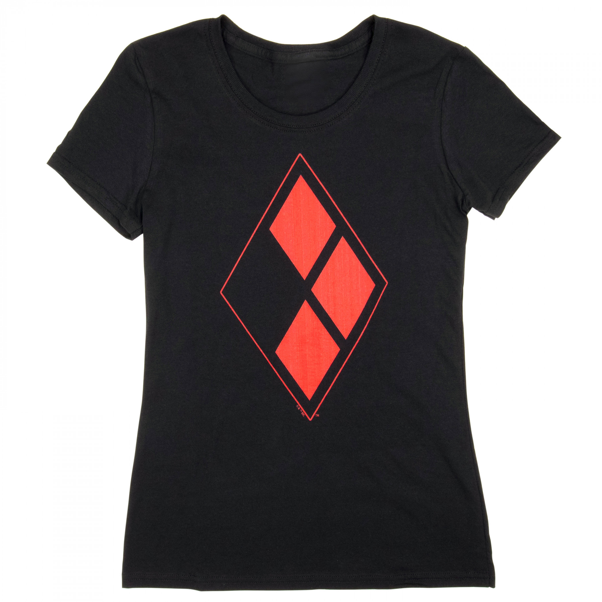 Harley Quinn Diamond Red Logo Women's Fit T-Shirt, Black