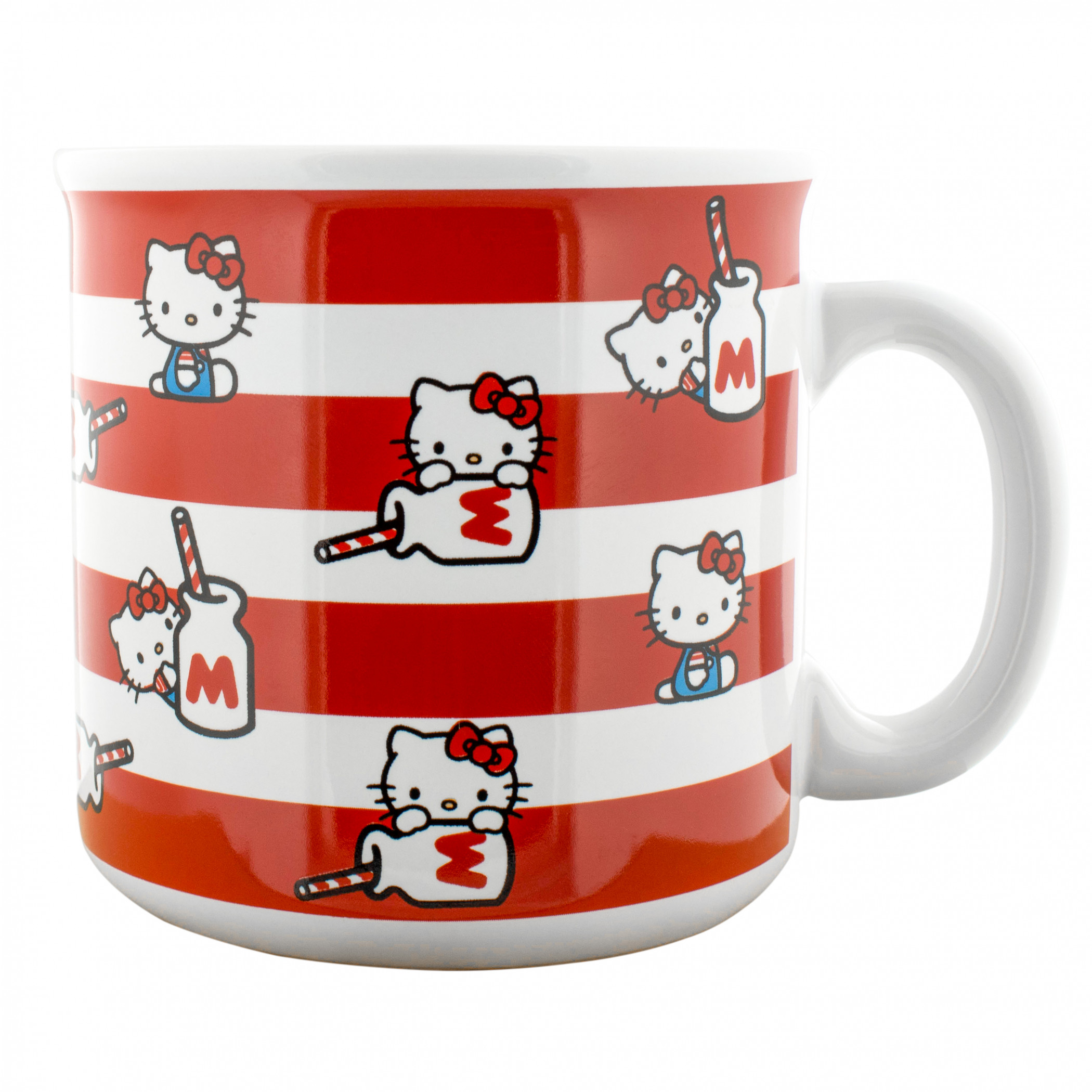 Hello Kitty Milk Bottle Stripes 20oz Ceramic Camper Mug, Multi-Color