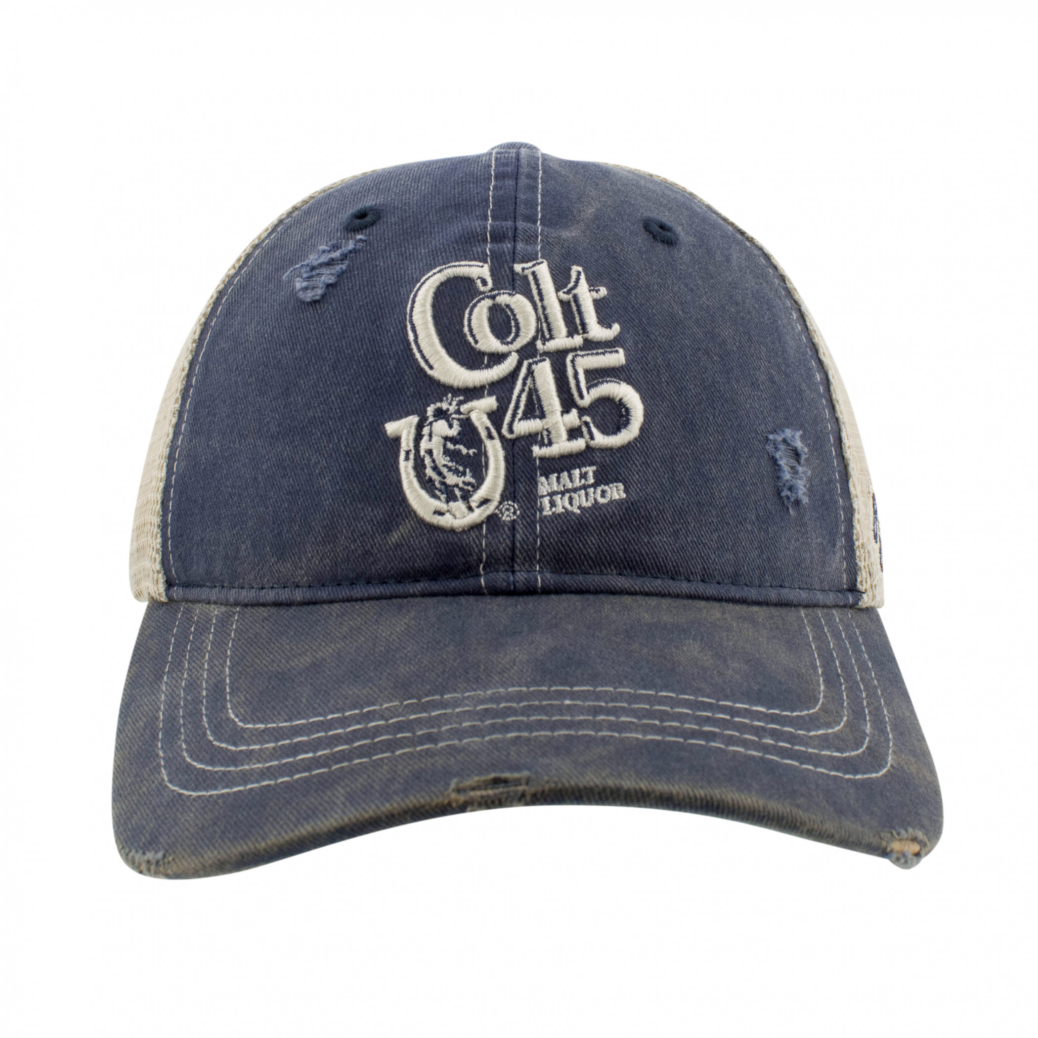 Colt 45 Malt Liquor Distressed Denim Trucker Hat