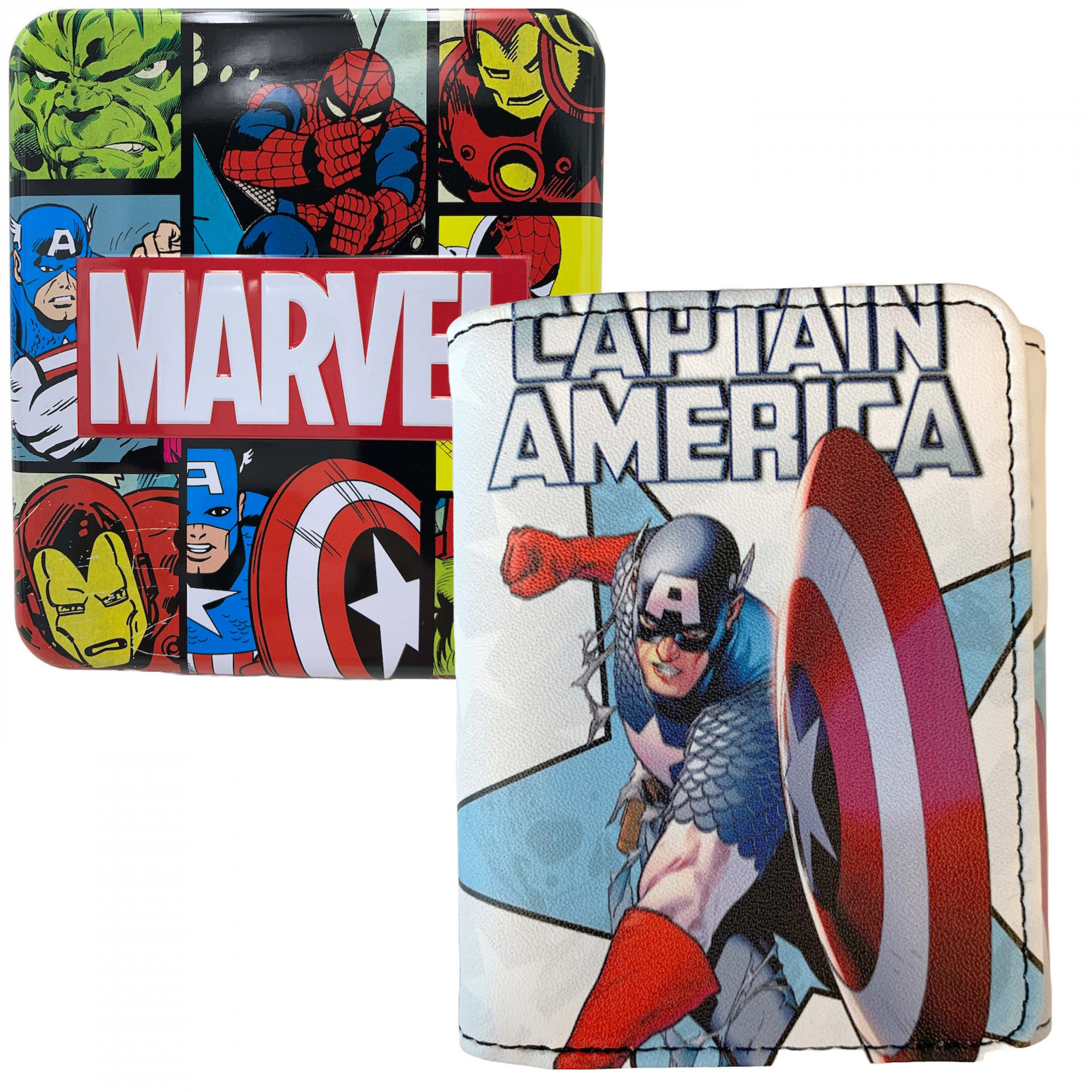 Captain America Shield Attack Trifold Wallet in Collectable Tin, Multi-Color