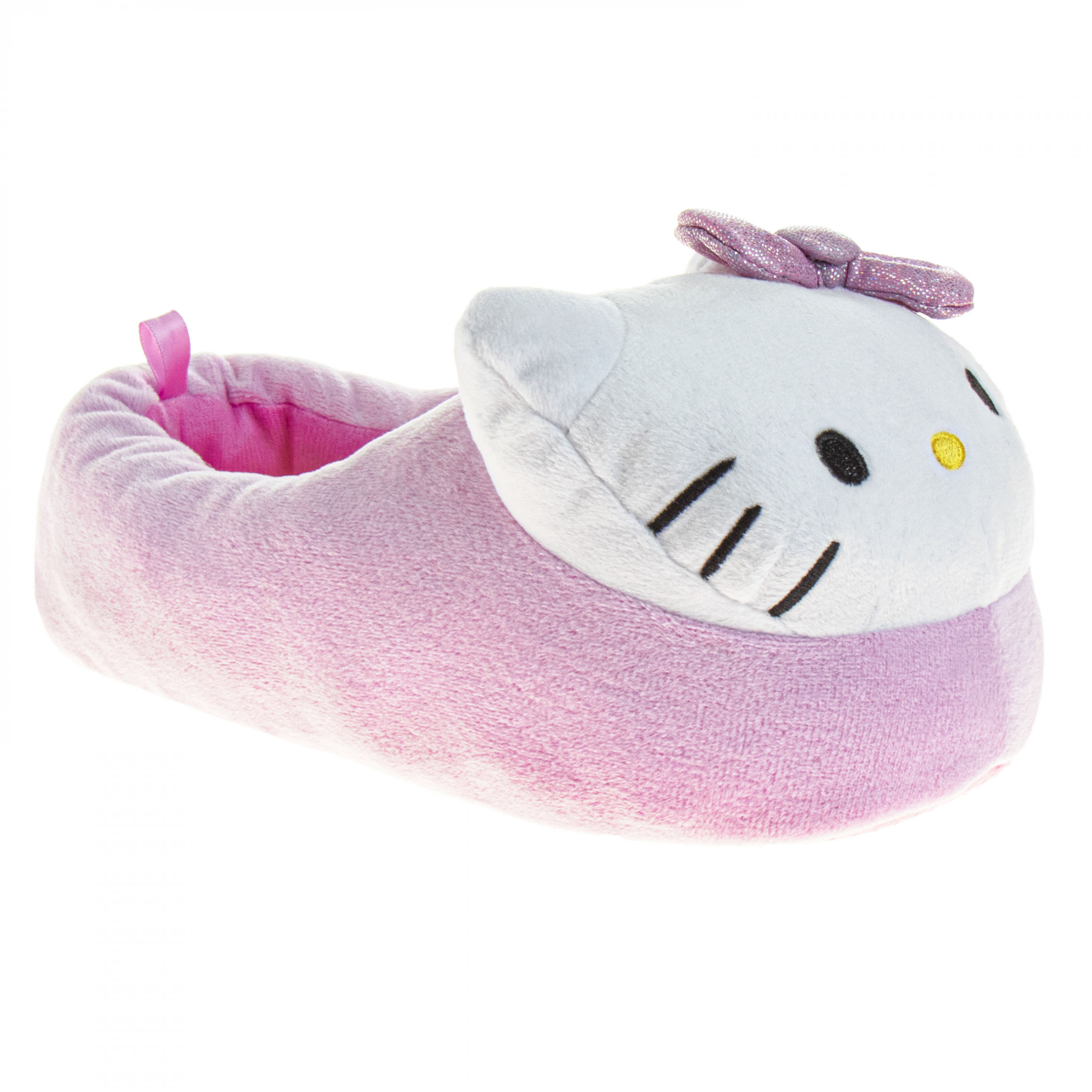 Hello Kitty 3D Face Purple Bow Plush Adult's Slippers, Pink