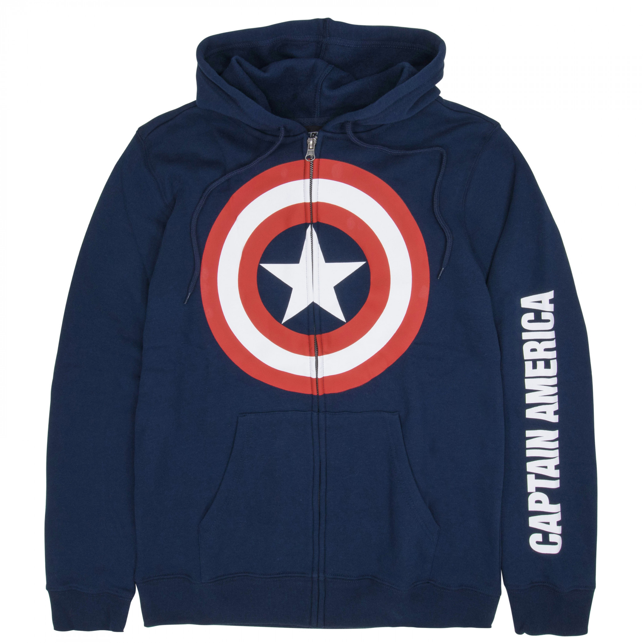 Captain America Shield and Sleeve Logo Zip-Up Hoodie, Blue