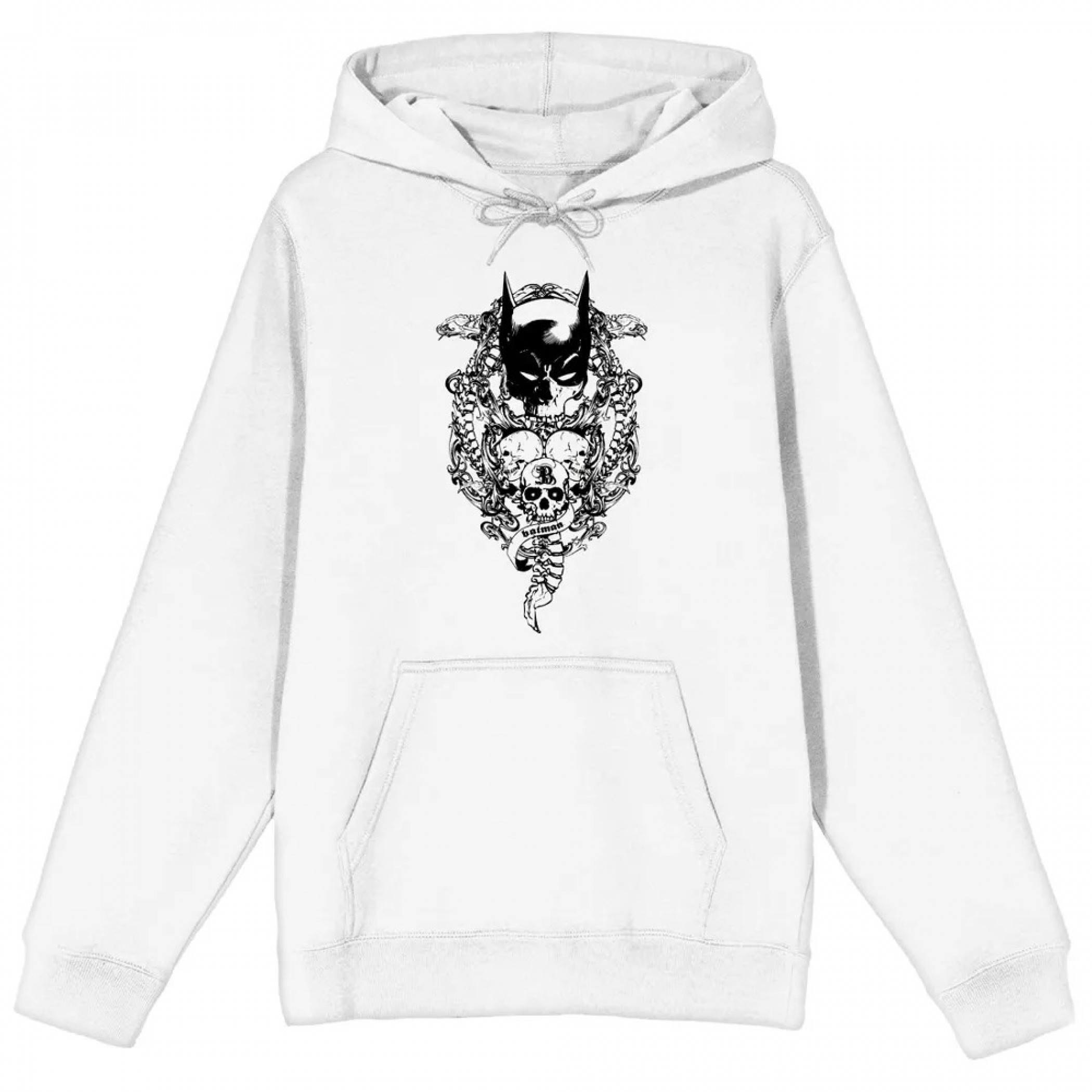 Batman Bat Mask & Skulls Pullover Hoodie, White