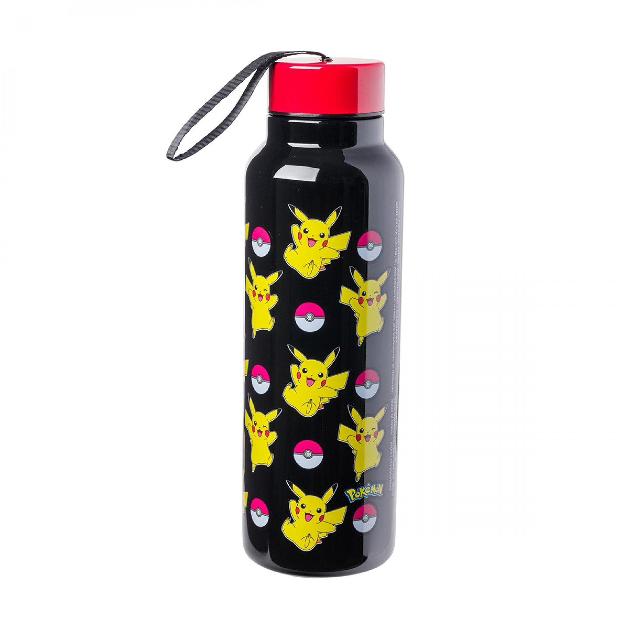 Pokemon Pikachu Jump 27oz Stainless Steel Water Bottle with Strap, Black