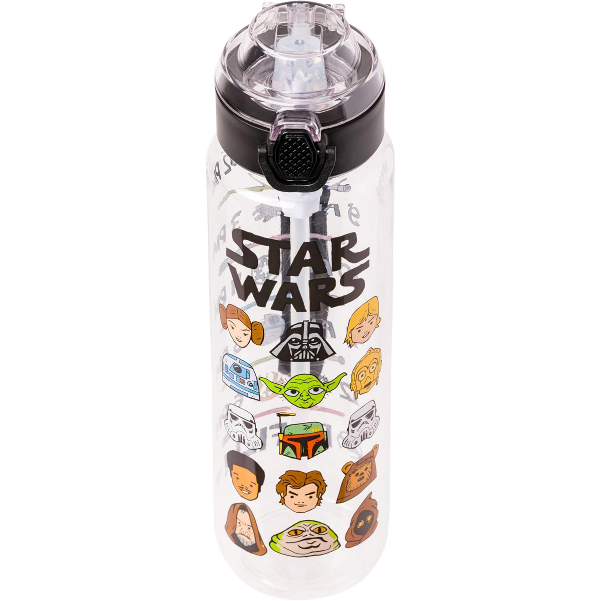 Star Wars Cartoon Characters 33oz Water Bottle with Strap, Clear