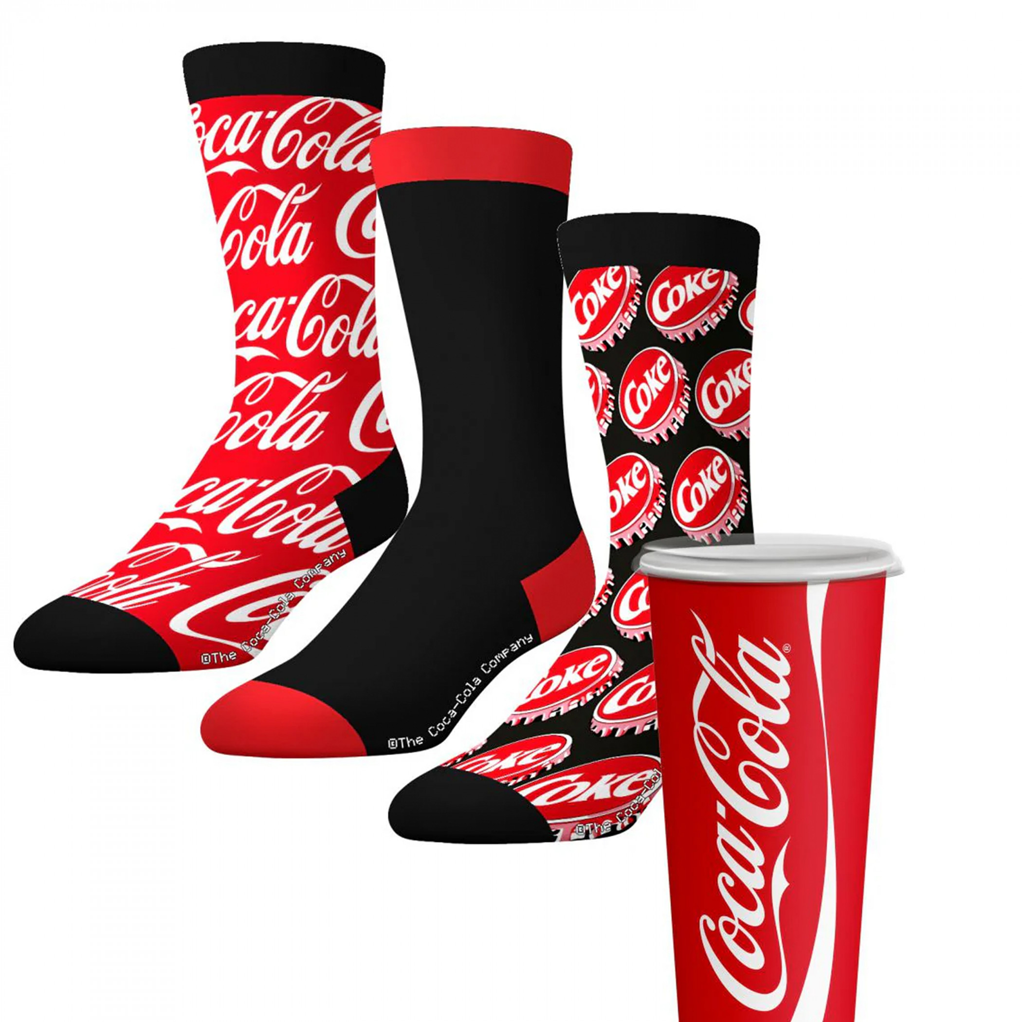 Coca-Cola Adult Crew Socks Logo 3-Pack Crew Socks in Cola Cup