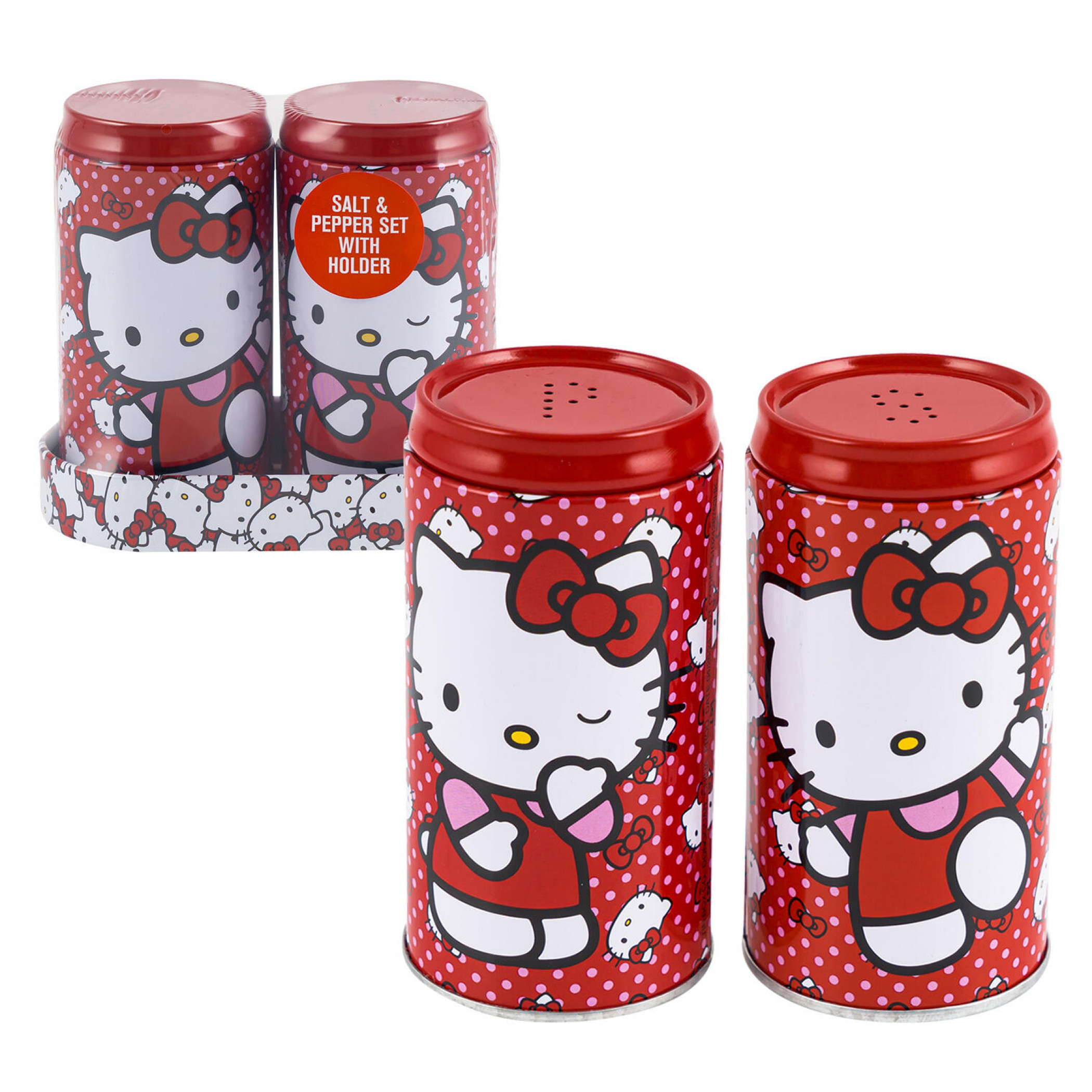 Hello Kitty Matching Salt and Pepper Shakers, Red