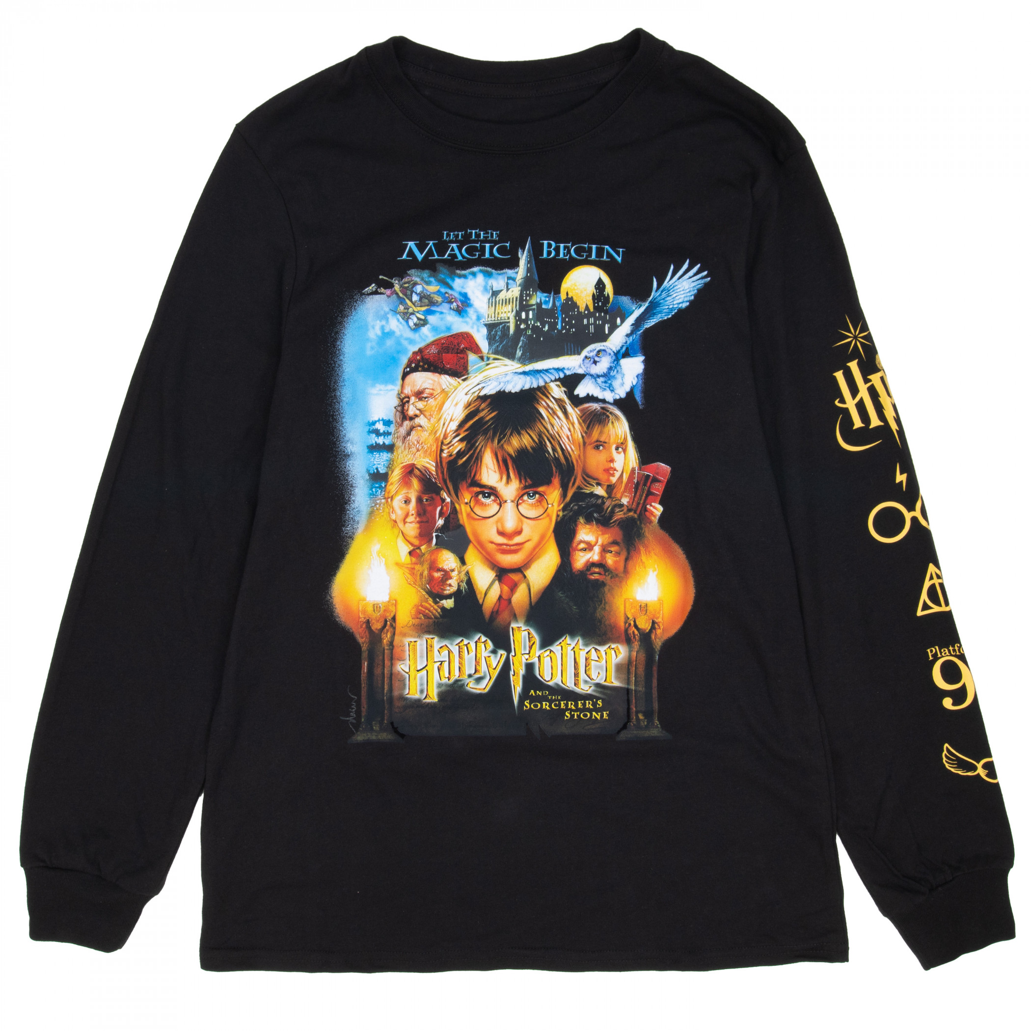 Harry Potter and the Sorcerer's Stone Long-Sleeved Shirt with Sleeve Print, Black