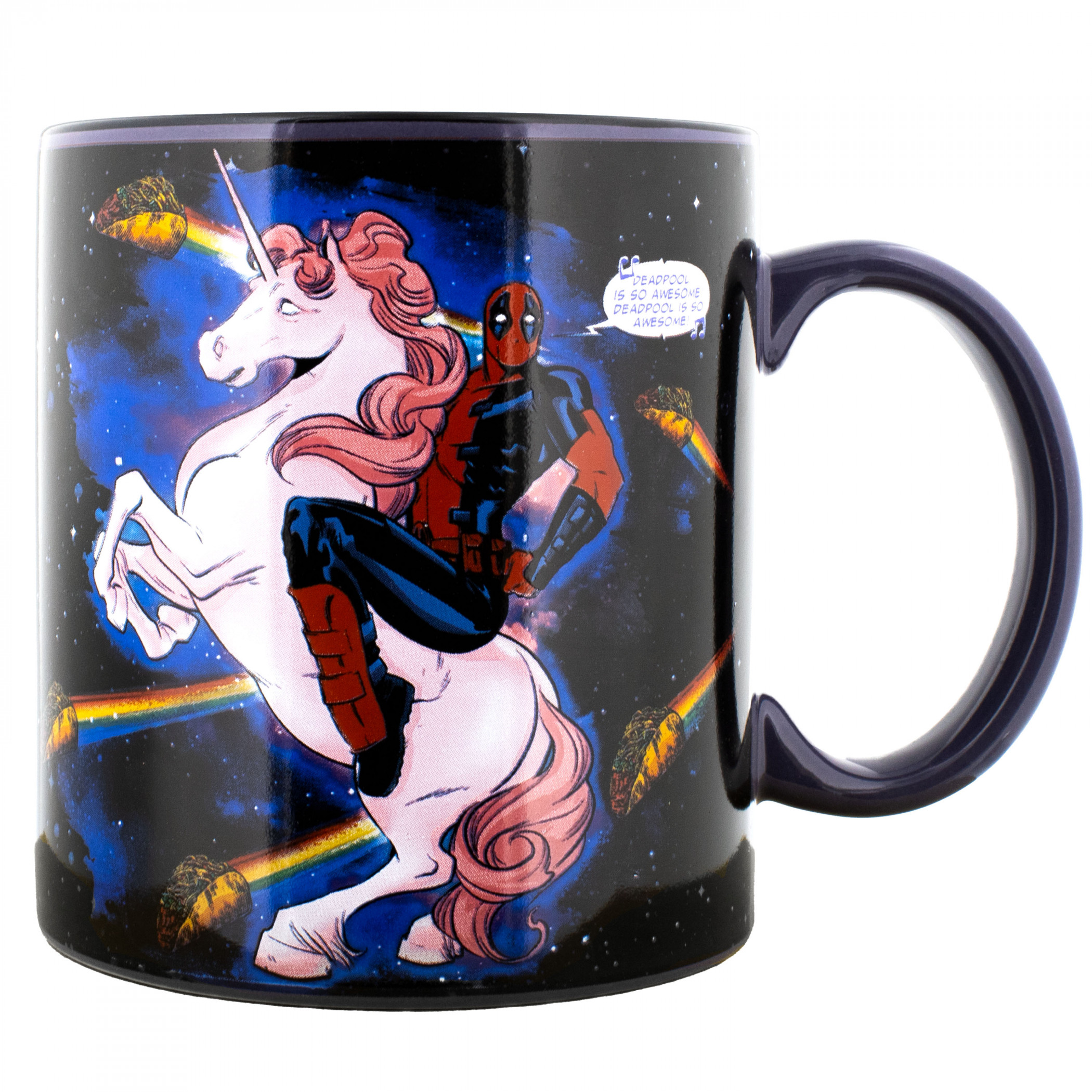 Deadpool Tacos and Unicorn in Space 20oz Ceramic Mug, Black