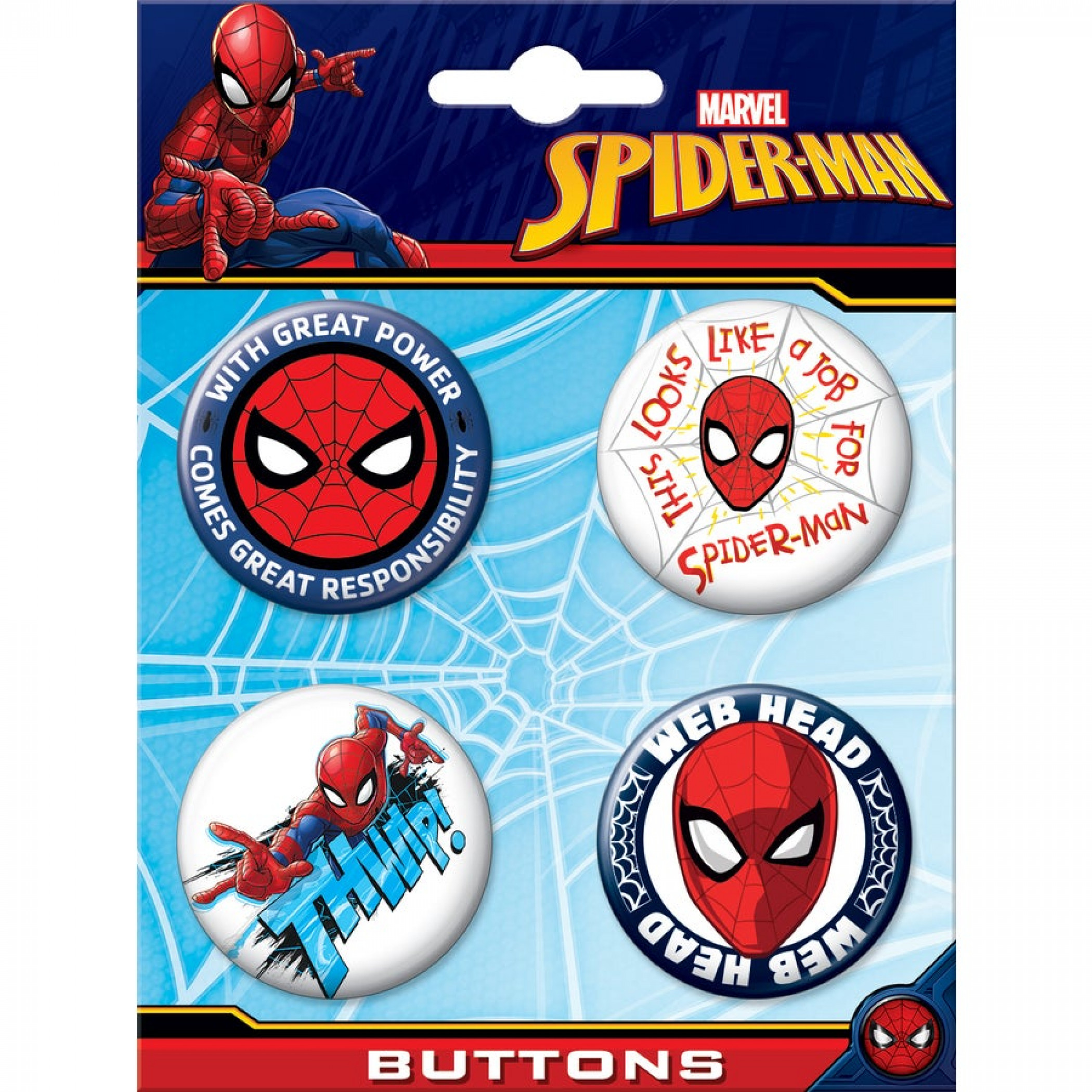 Spider-Man Web Head 4-Piece Button Set, Multi-Color