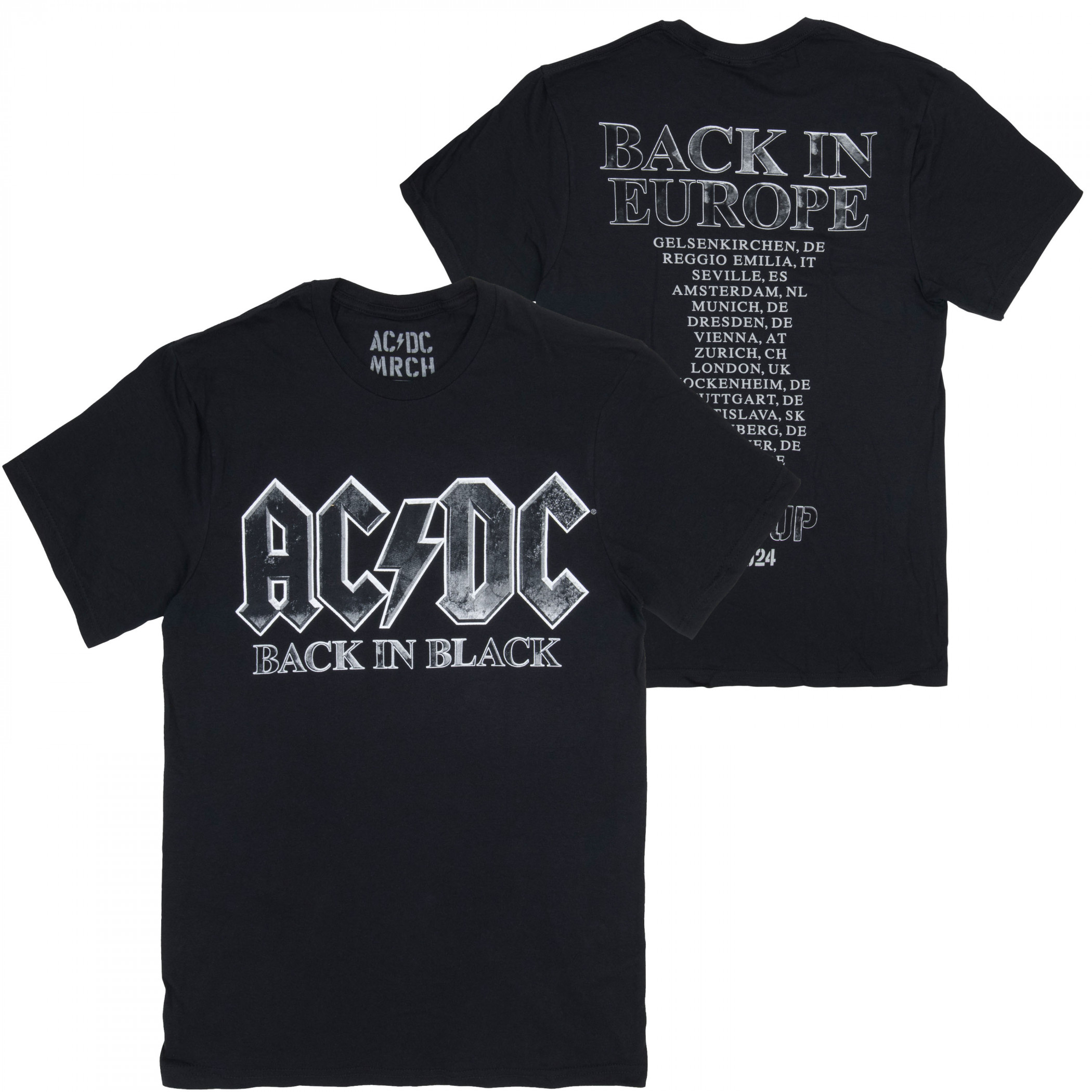 AC/DC Back in Black Tour Front and Back Print T-Shirt