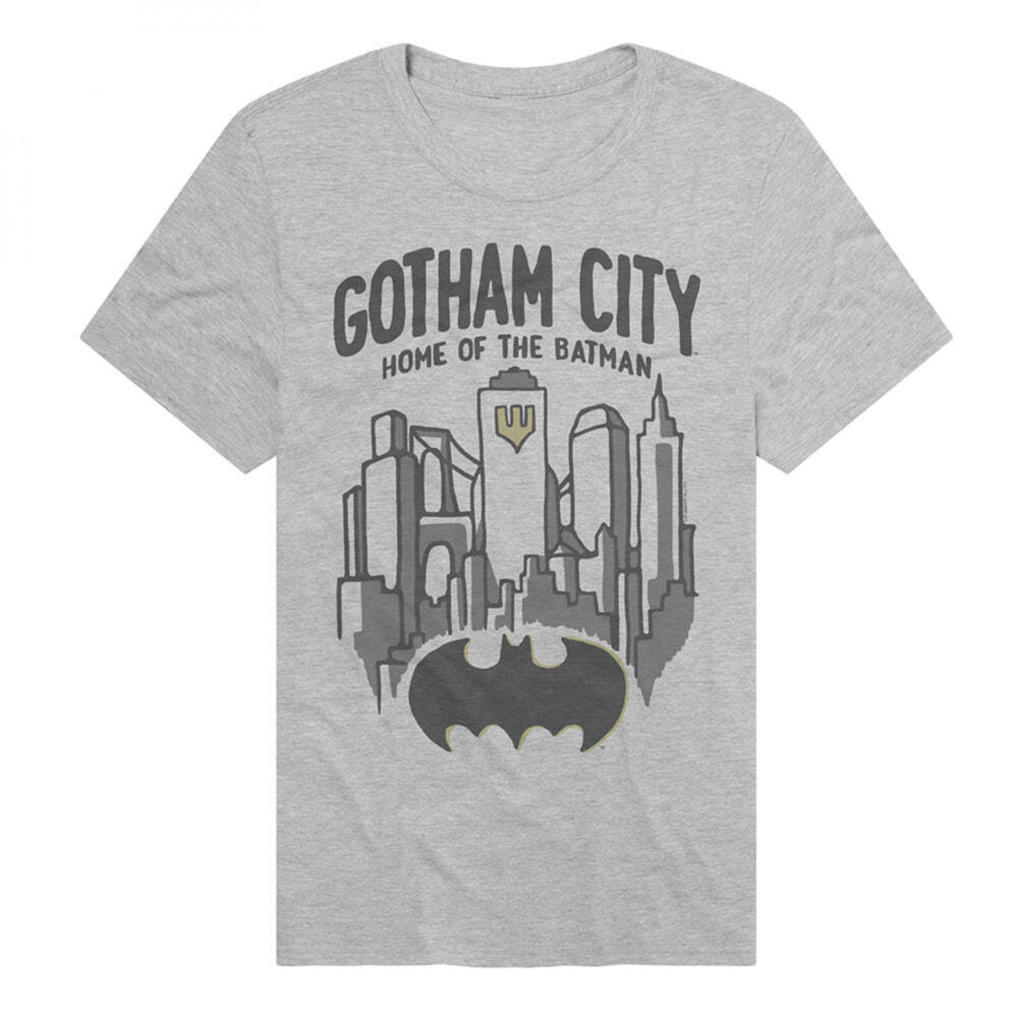 Batman Gotham City Skyline Premium T-Shirt, Grey