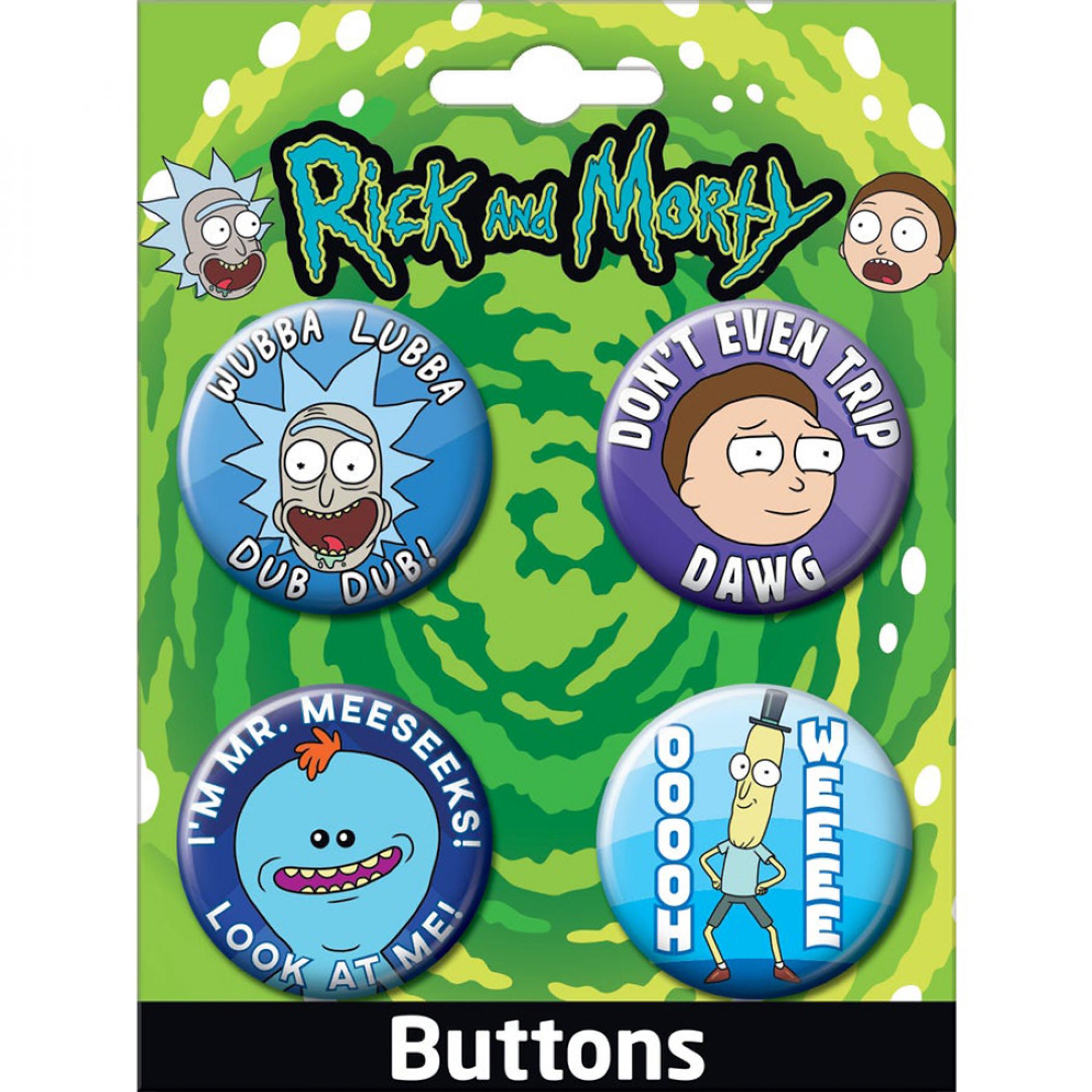 Rick and Morty Zany Characters 4-Piece Button Set, Multi-Color