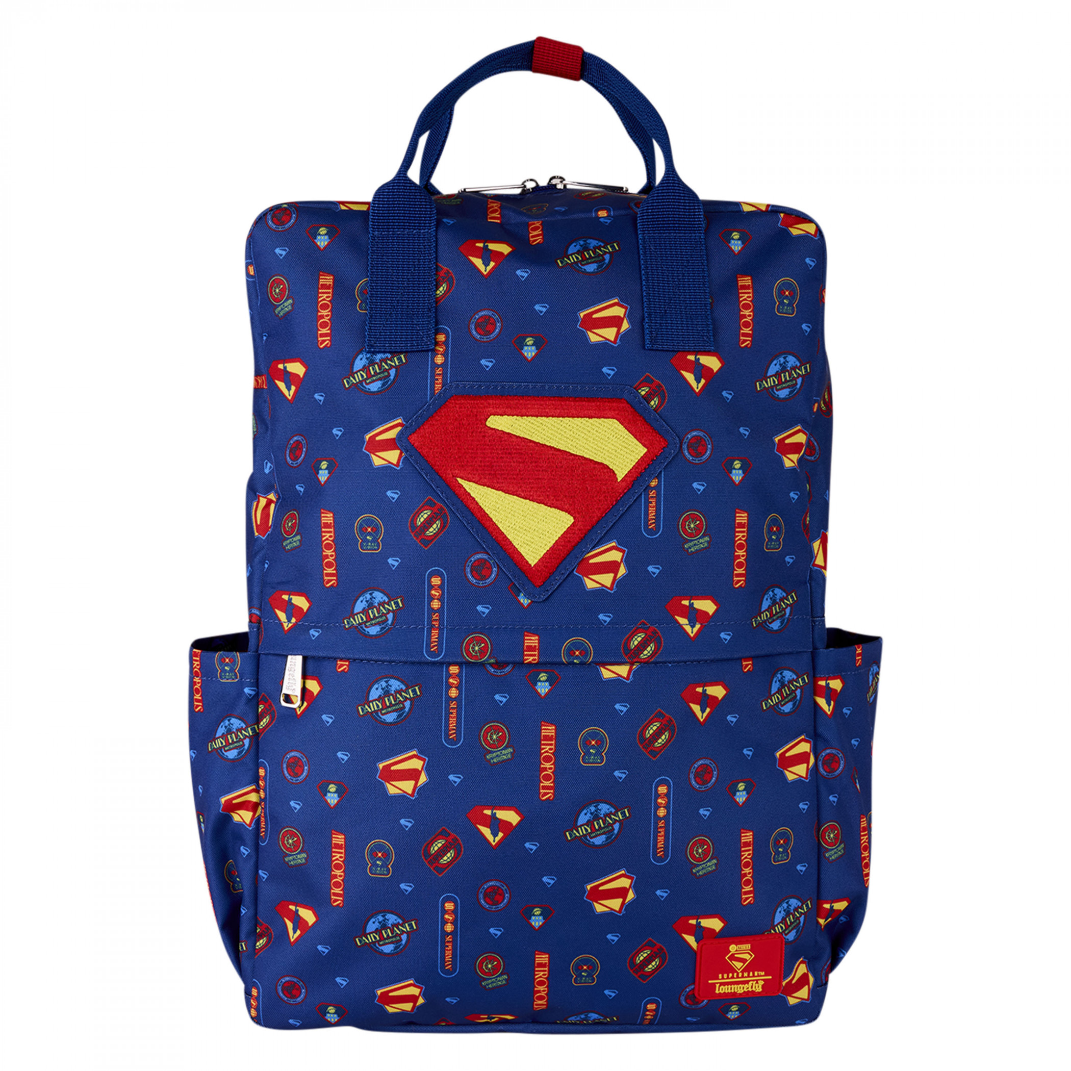 Super-Man Logo Full Size Nylon Backpack By Loungefly, Multi-Color