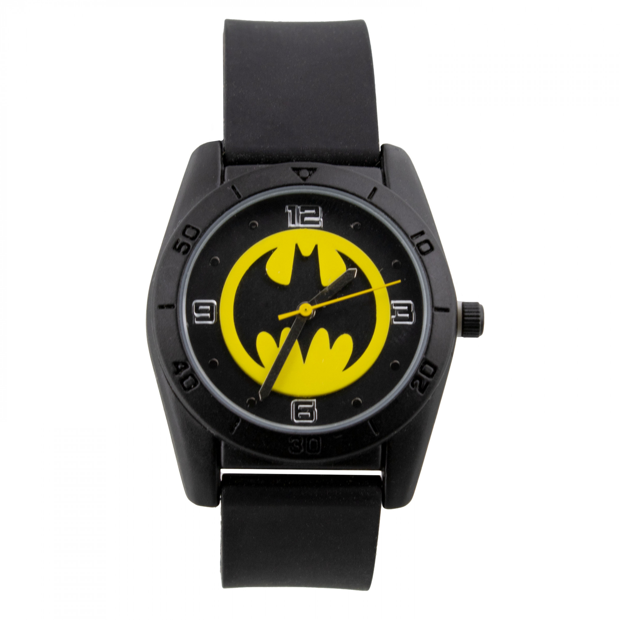 Batman Yellow Round Emblem Strap Kids Watch, Black