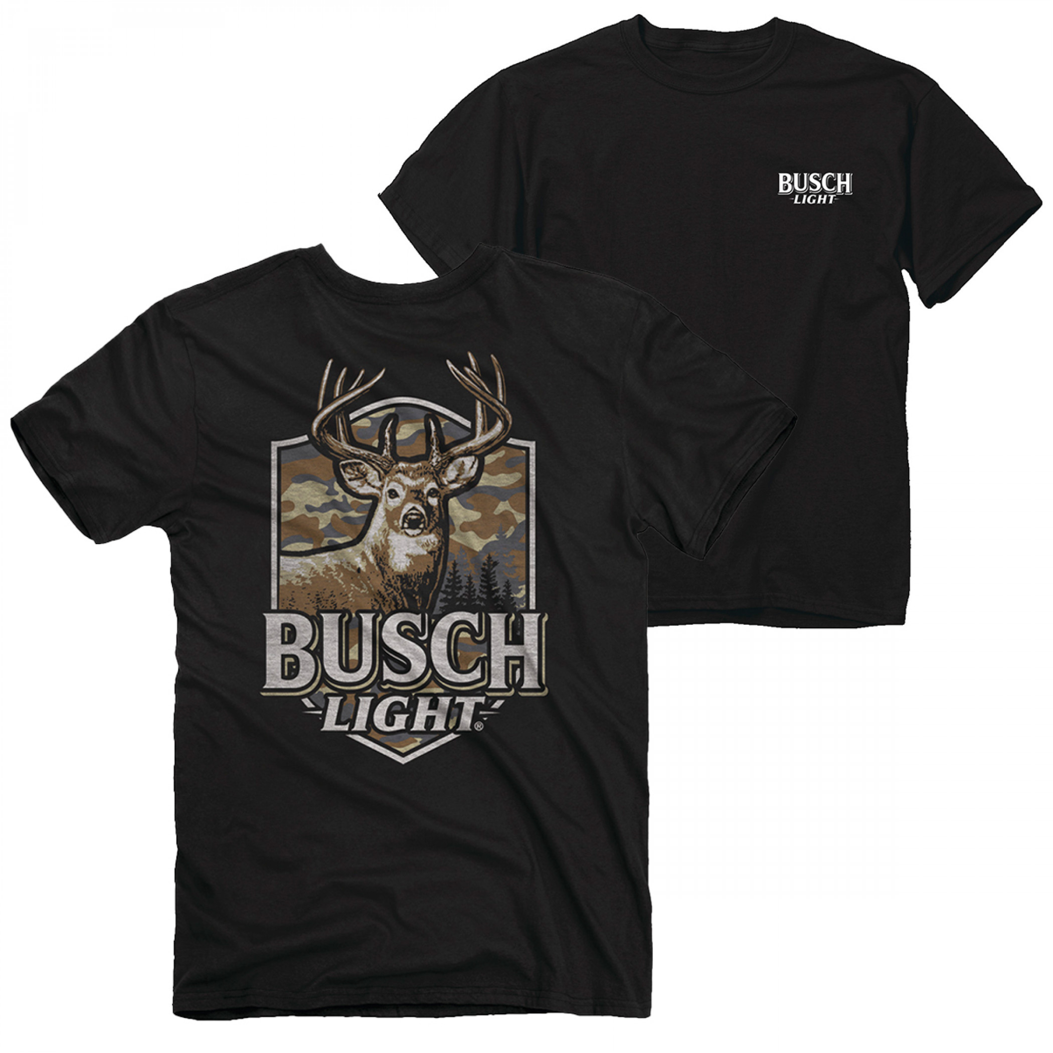 Busch Light Buck Camo Shield Front and Back Print T-Shirt