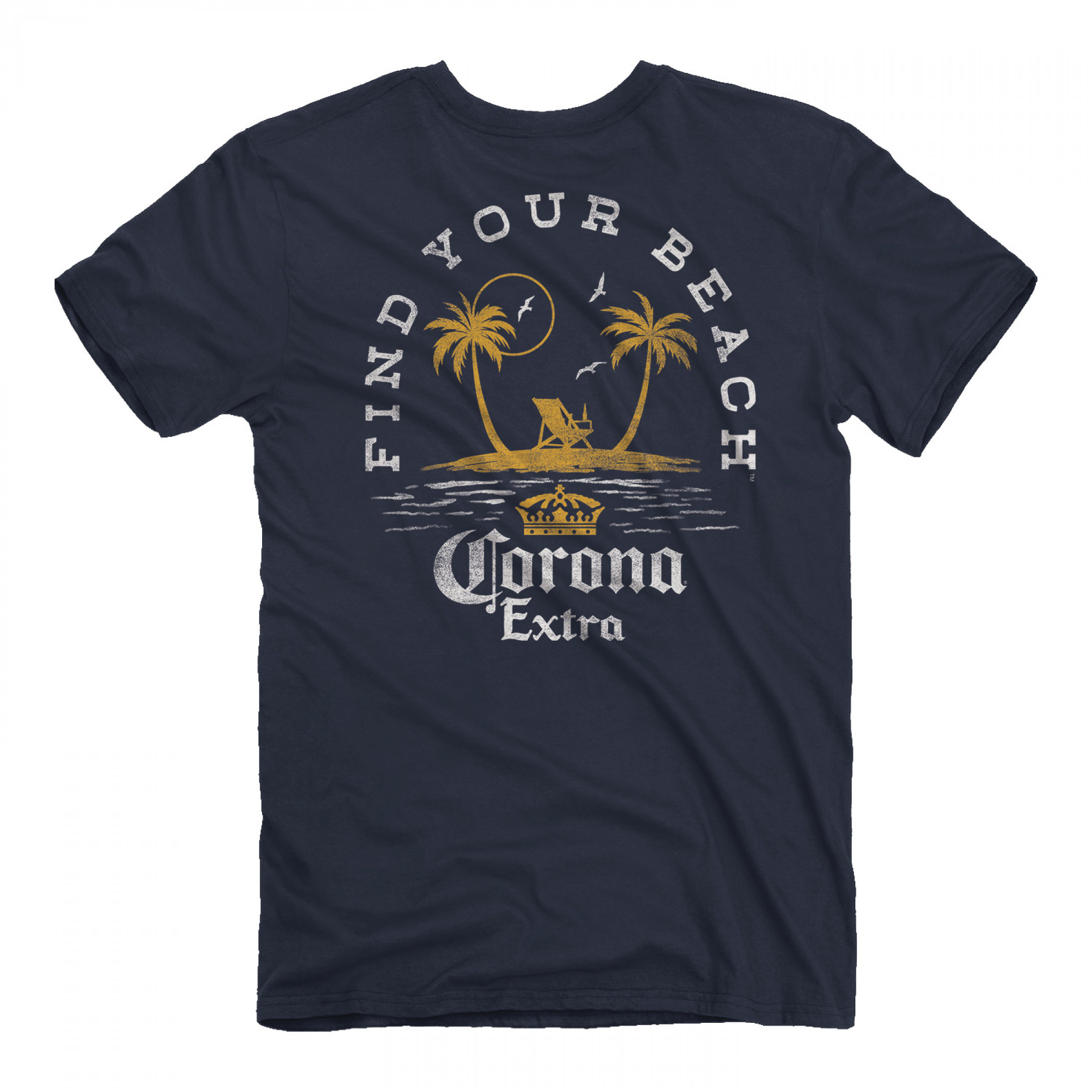 Corona Extra Vintage Palm Tree Island Front and Back Print T-Shirt