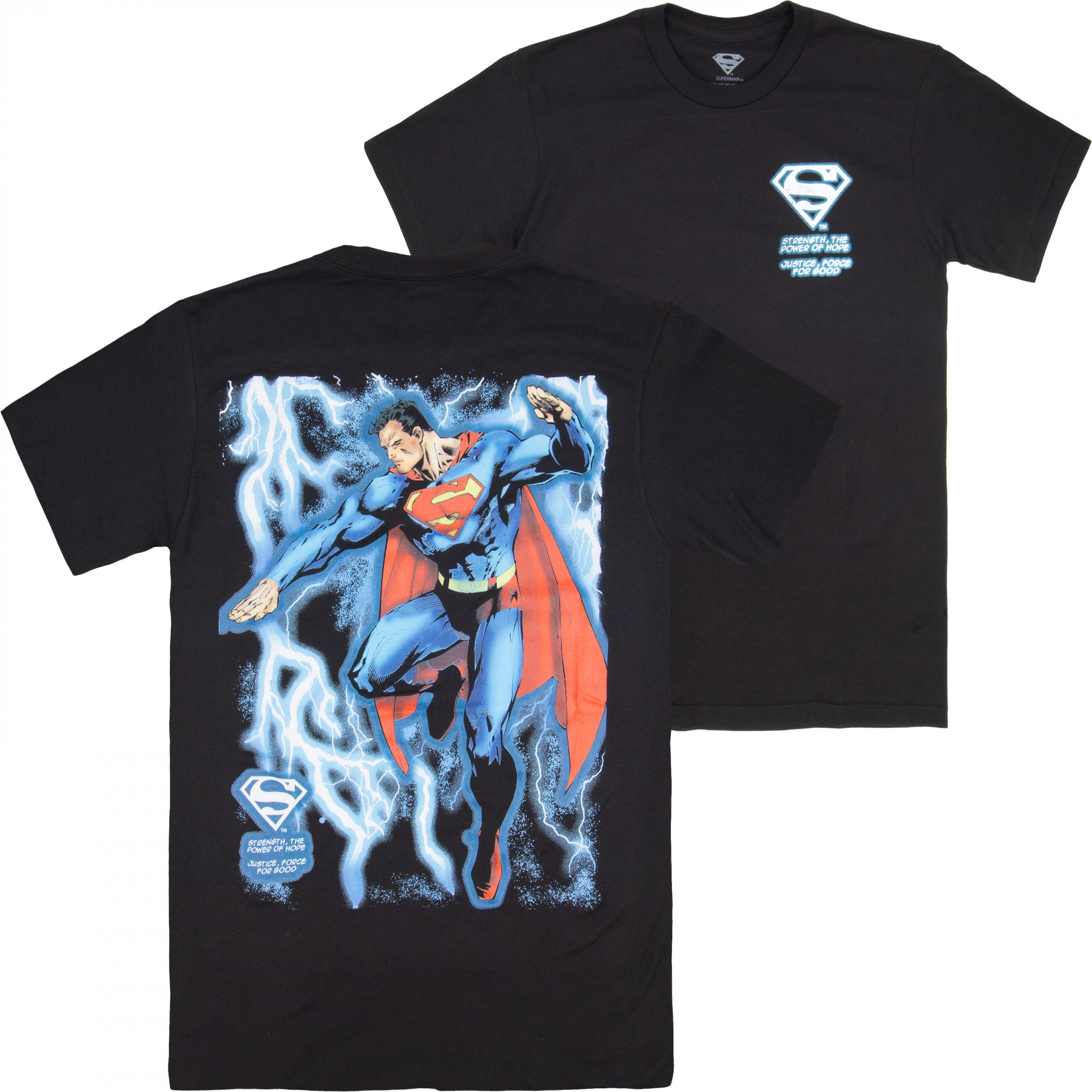 Superman Lightning Oversize Print Front and Back T-Shirt, Black