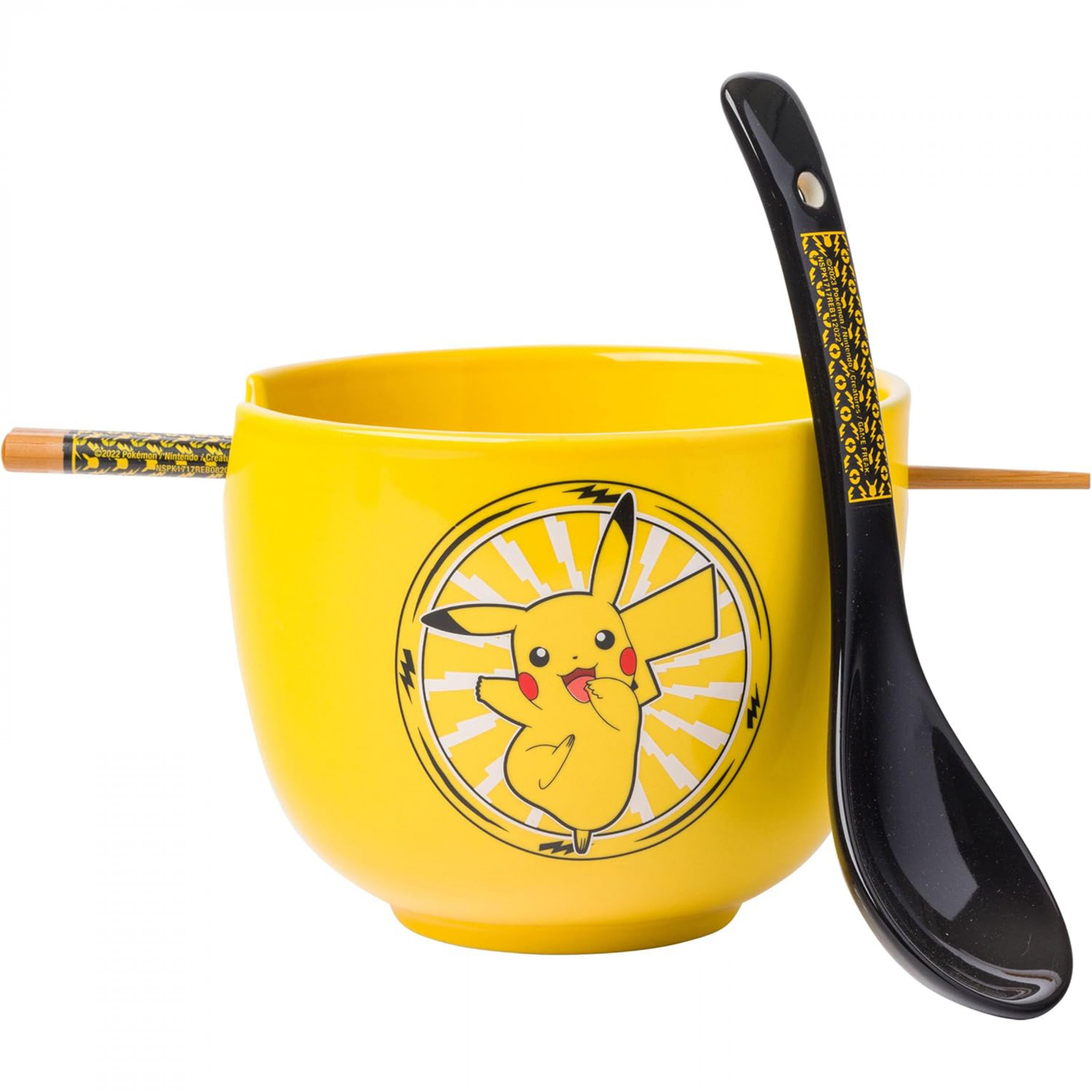 Pokemon Pikachu Lightning 20oz Ramen Bowl w/ Chopsticks and Spoon, Yellow