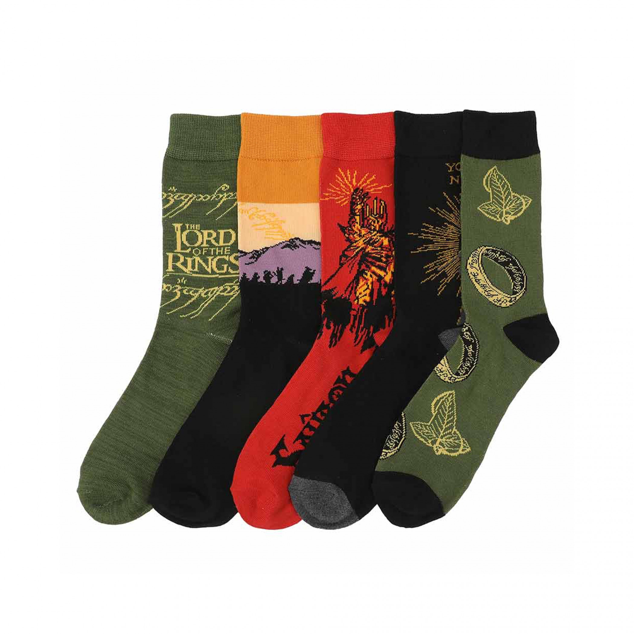 Lord of the Rings Mixed Art 5-Pair Pack of Crew Socks, Multi-Color