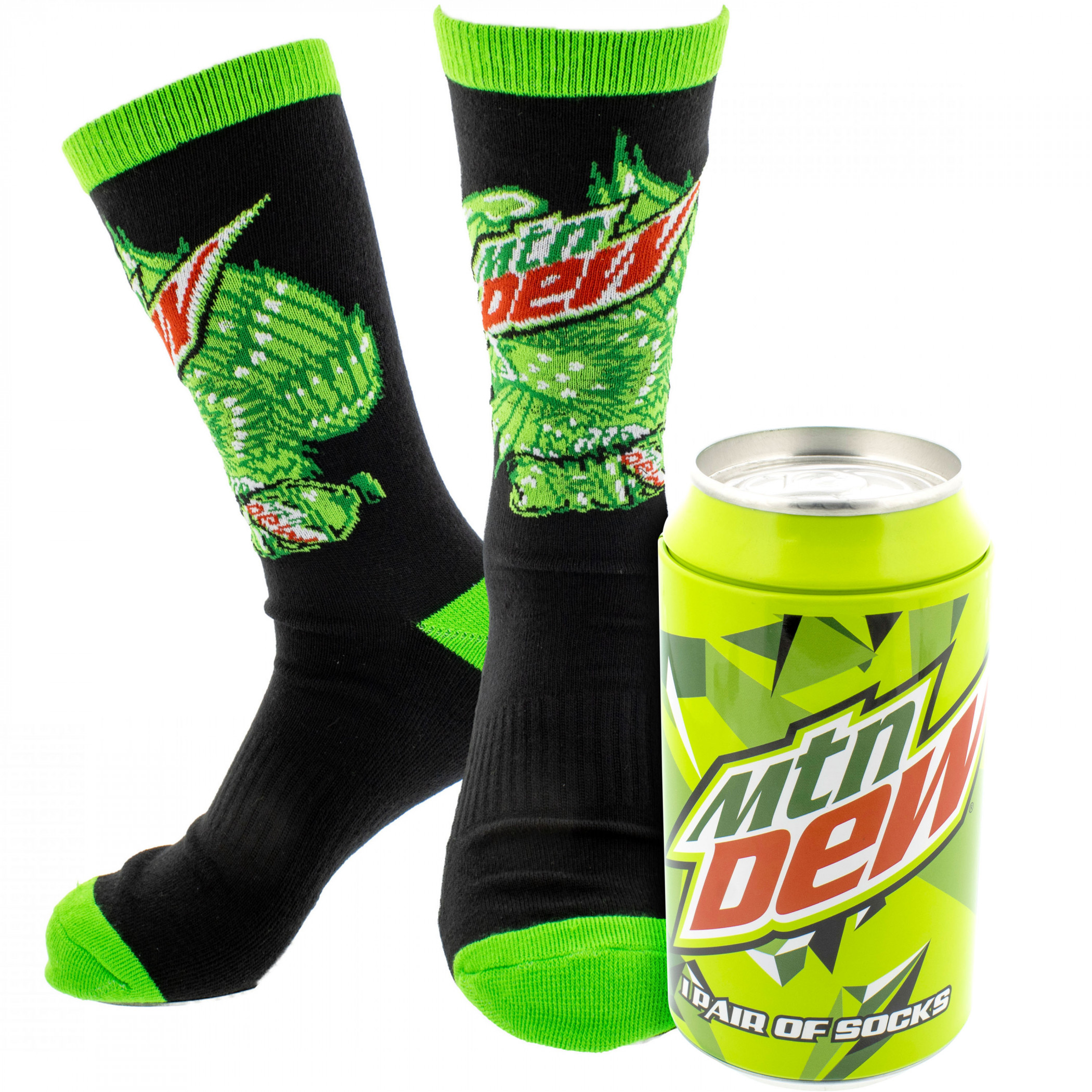 Mountain Dew Green Eagle Crew Socks in a Can
